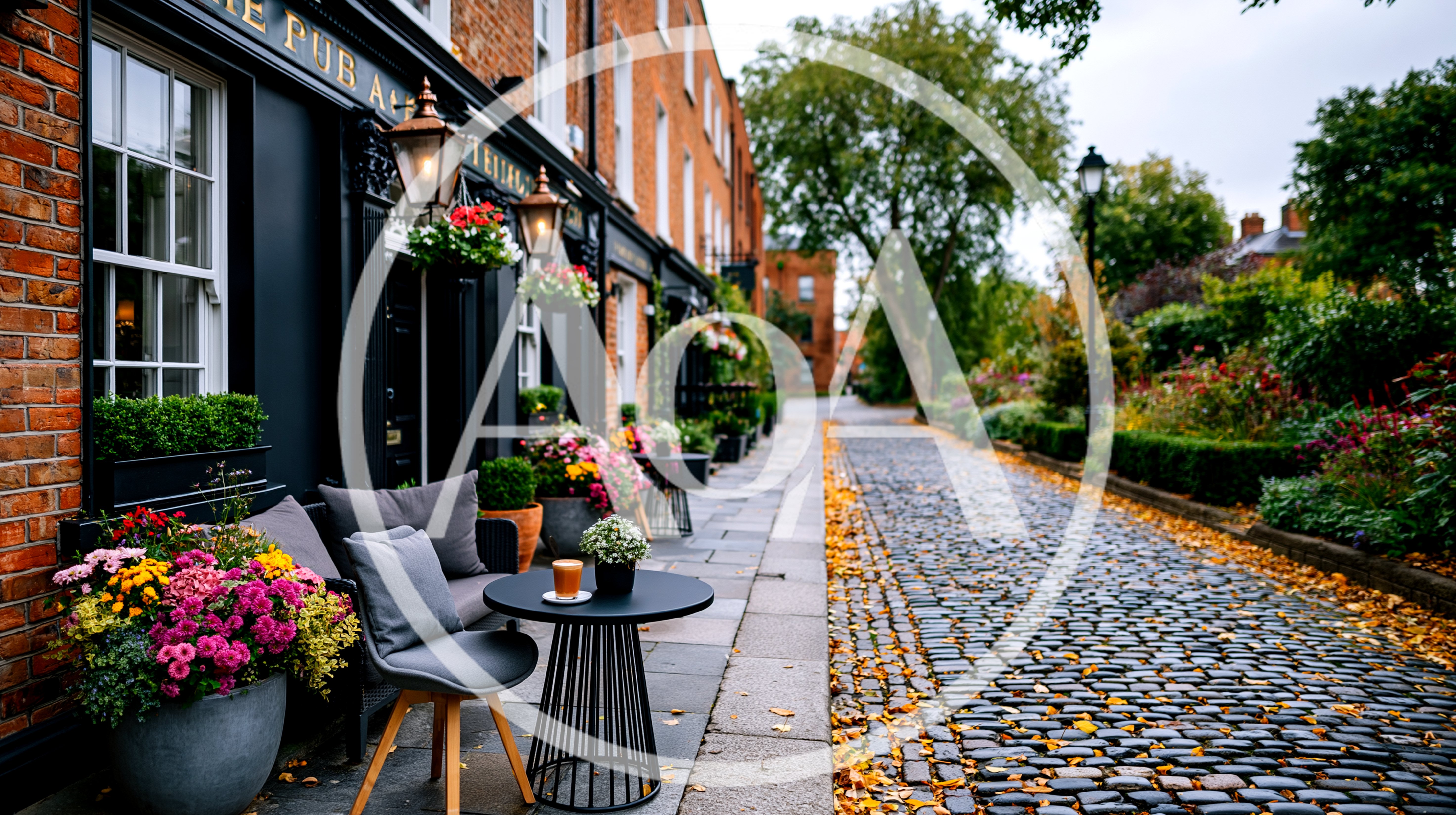 Outdoor Cafe Seating On A Cobblestone Street