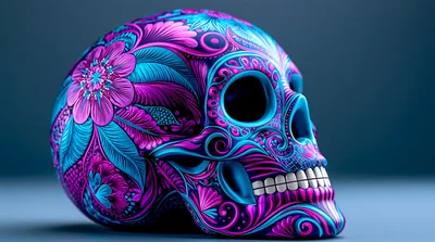 Ornate Sugar Skull With Floral Patterns