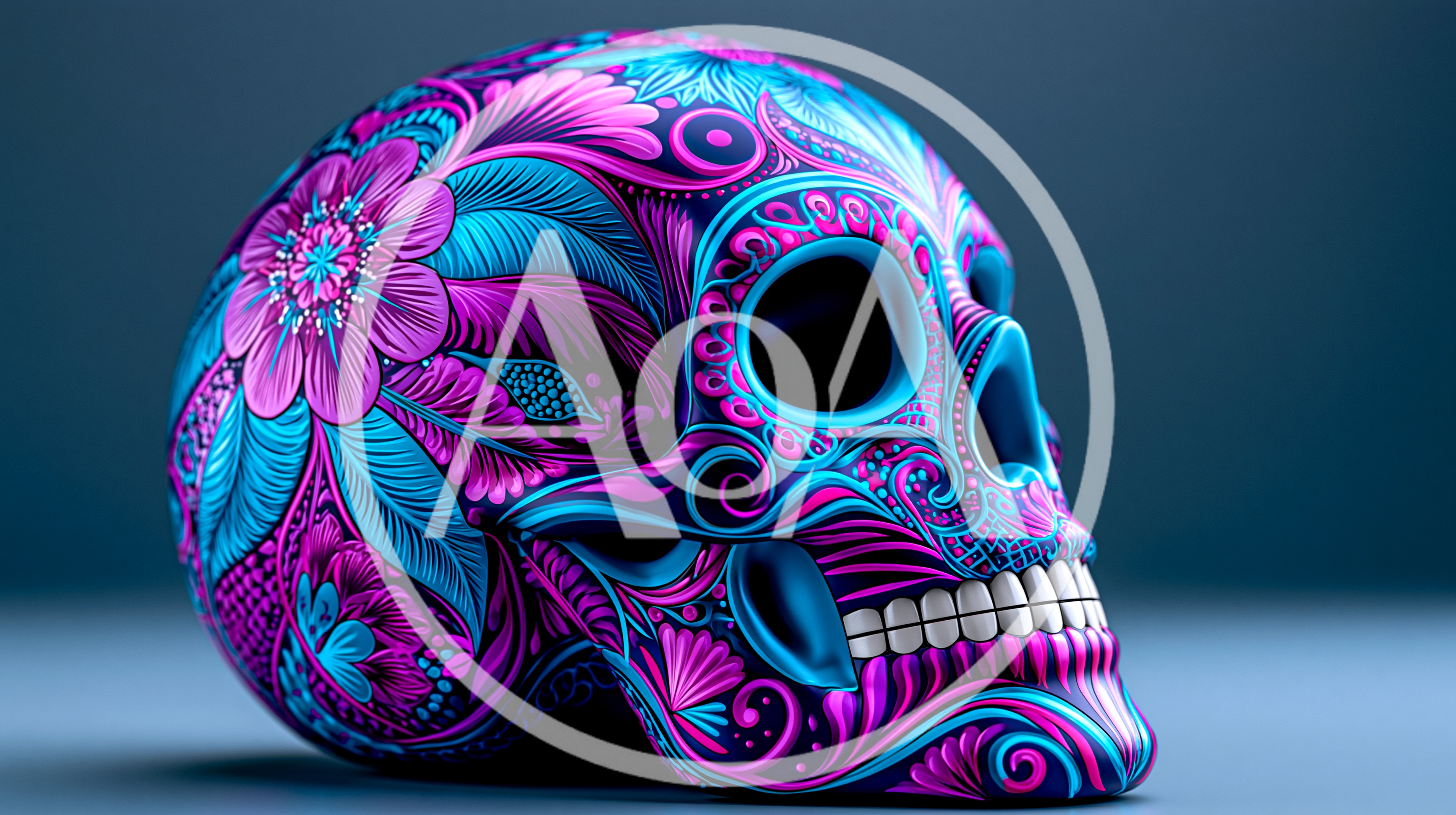 Ornate Sugar Skull With Floral Patterns