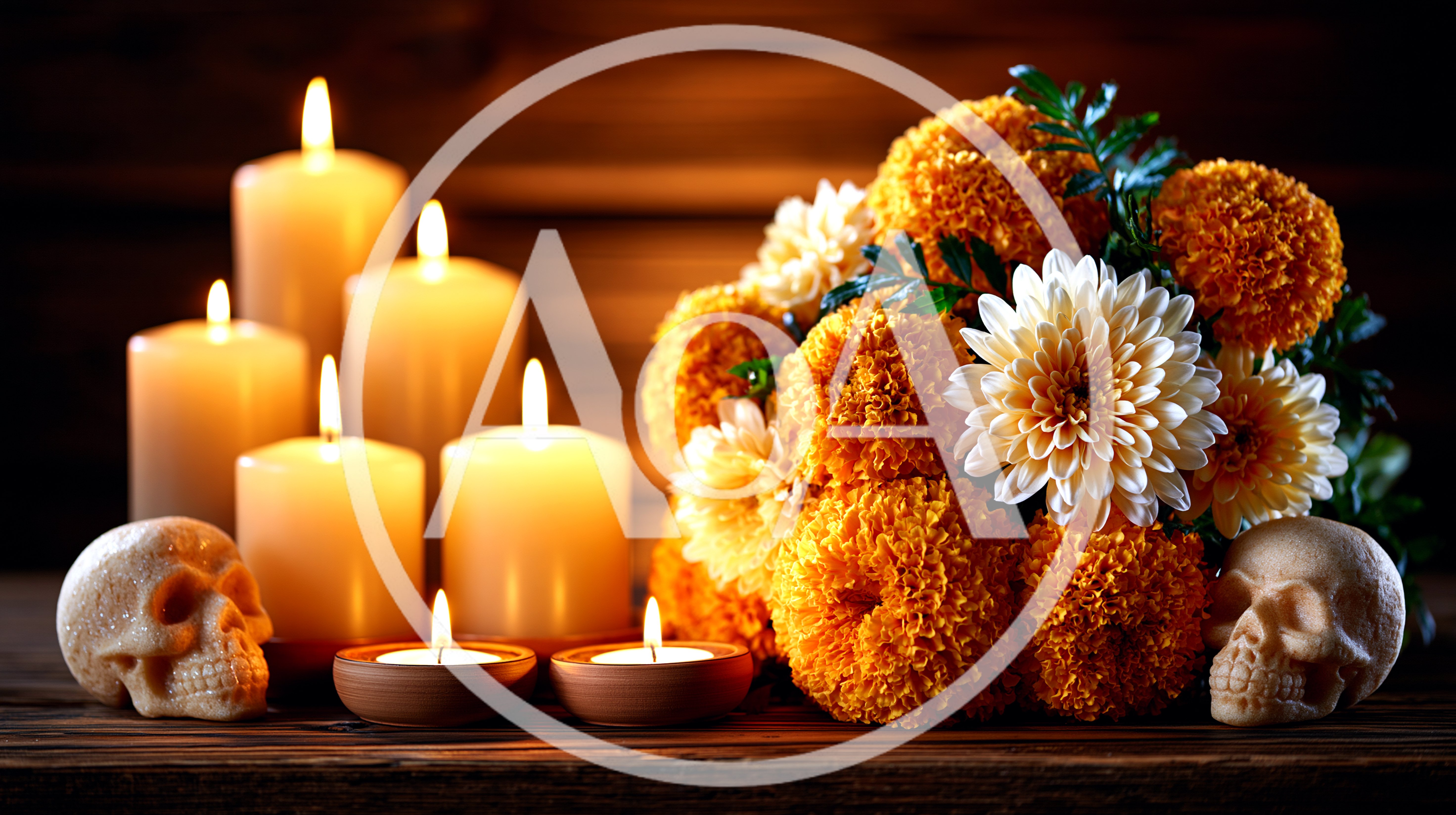 Day of the Dead Altar with Marigolds and Candles