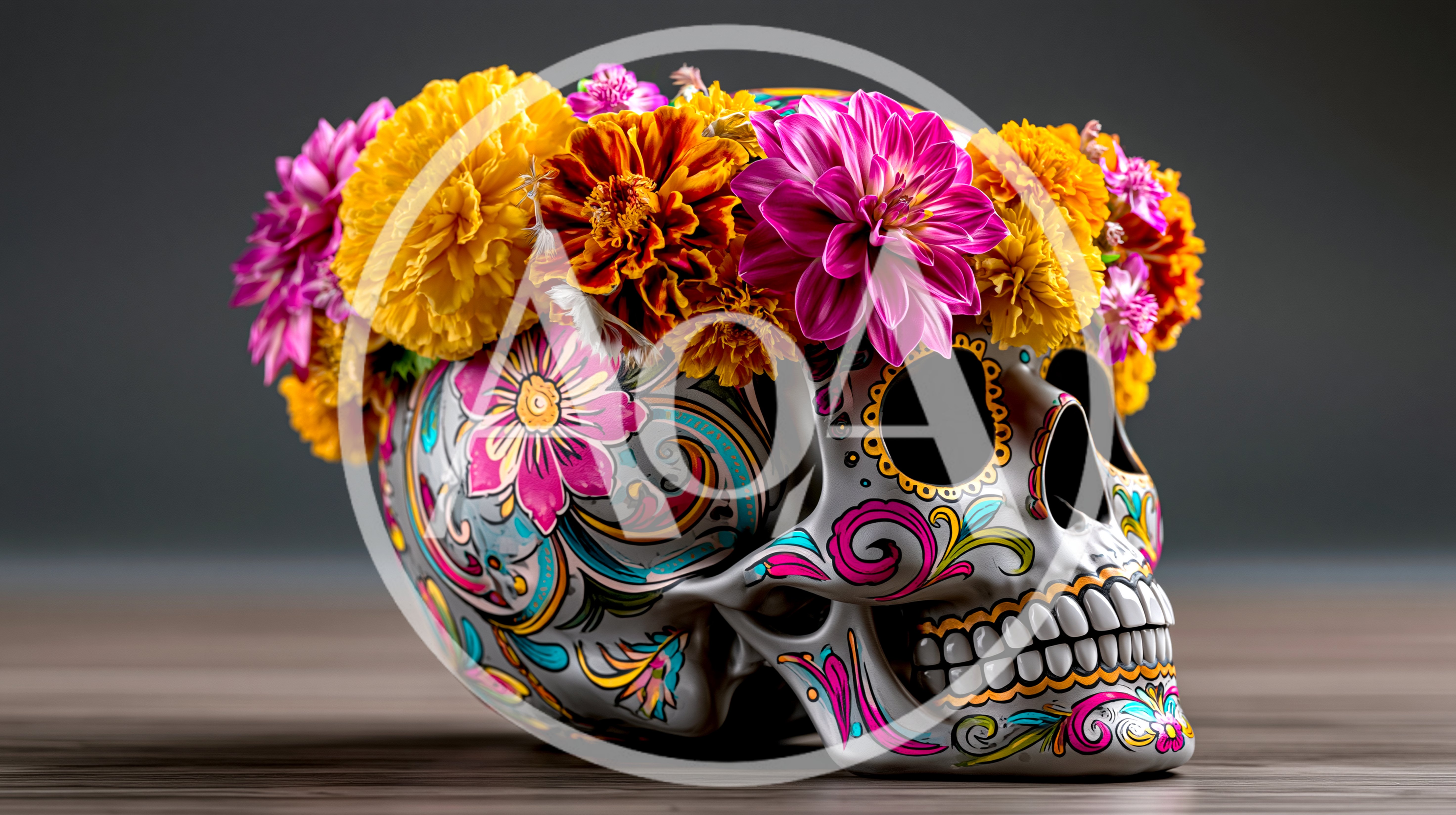 Sugar Skull Decorated With Vibrant Flowers