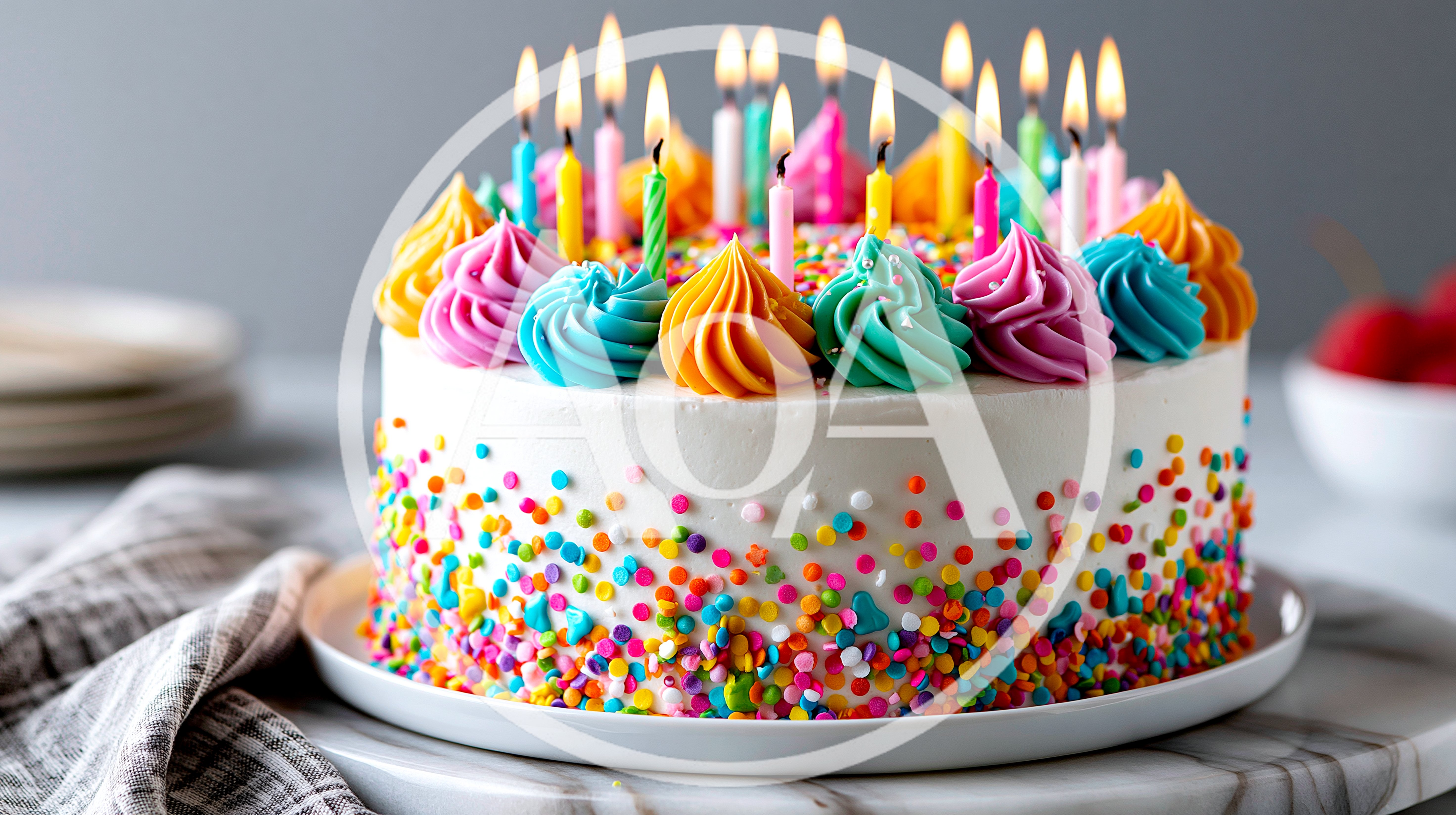 Birthday Cake With Colorful Sprinkles And Lit Candles