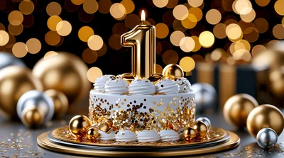 First Birthday Cake With Gold Number Candle