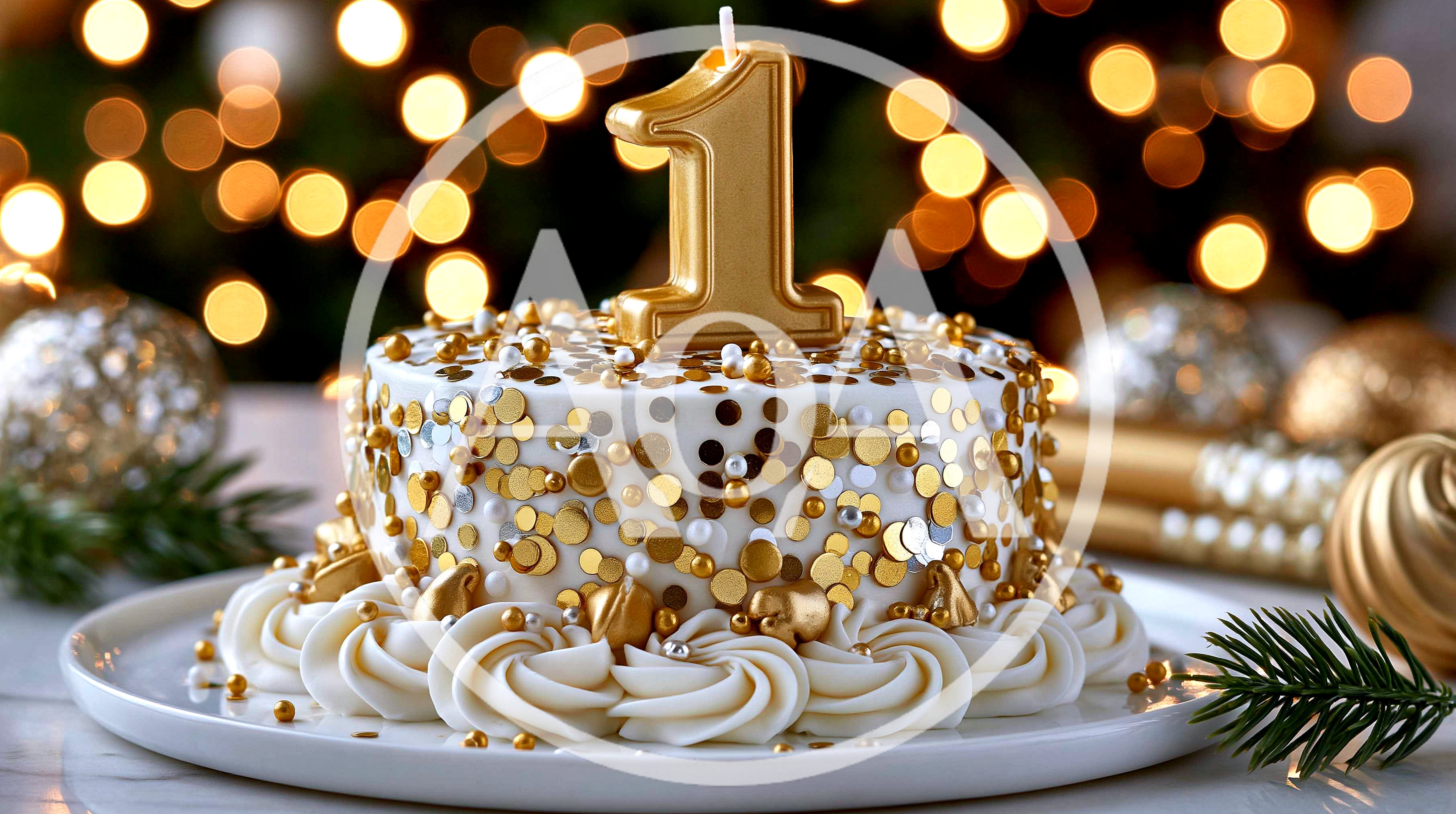 First Birthday Cake With Gold Confetti Decorations