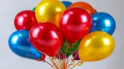 Bunch Of Colorful Shiny Helium Balloons