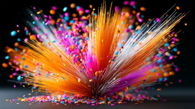 Abstract Explosion Of Colorful Fibers And Particles