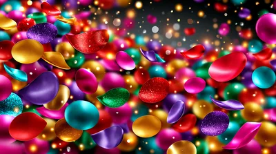 Abstract Background Of Colorful Floating Petals And Spheres