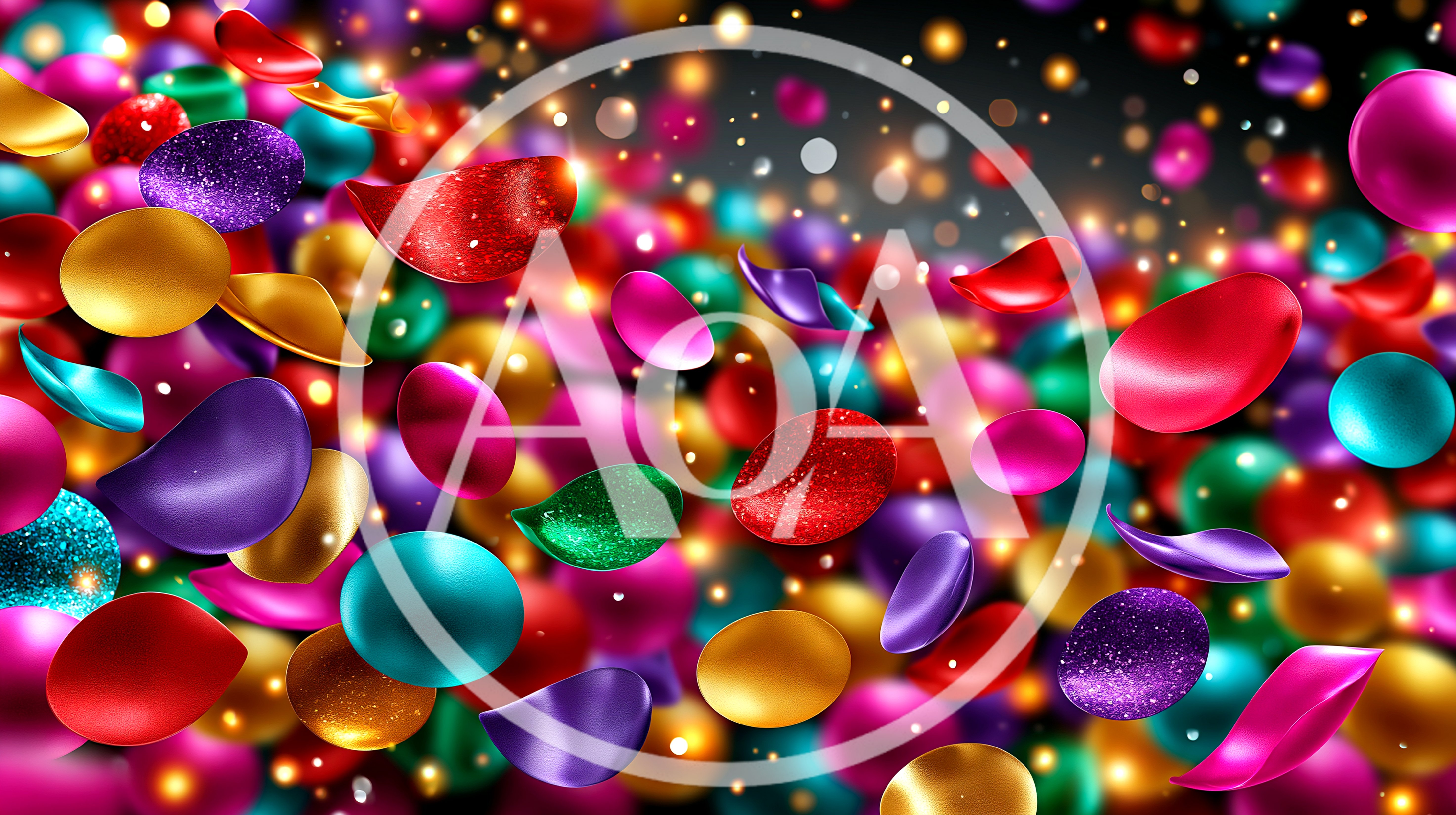 Abstract Background Of Colorful Floating Petals And Spheres