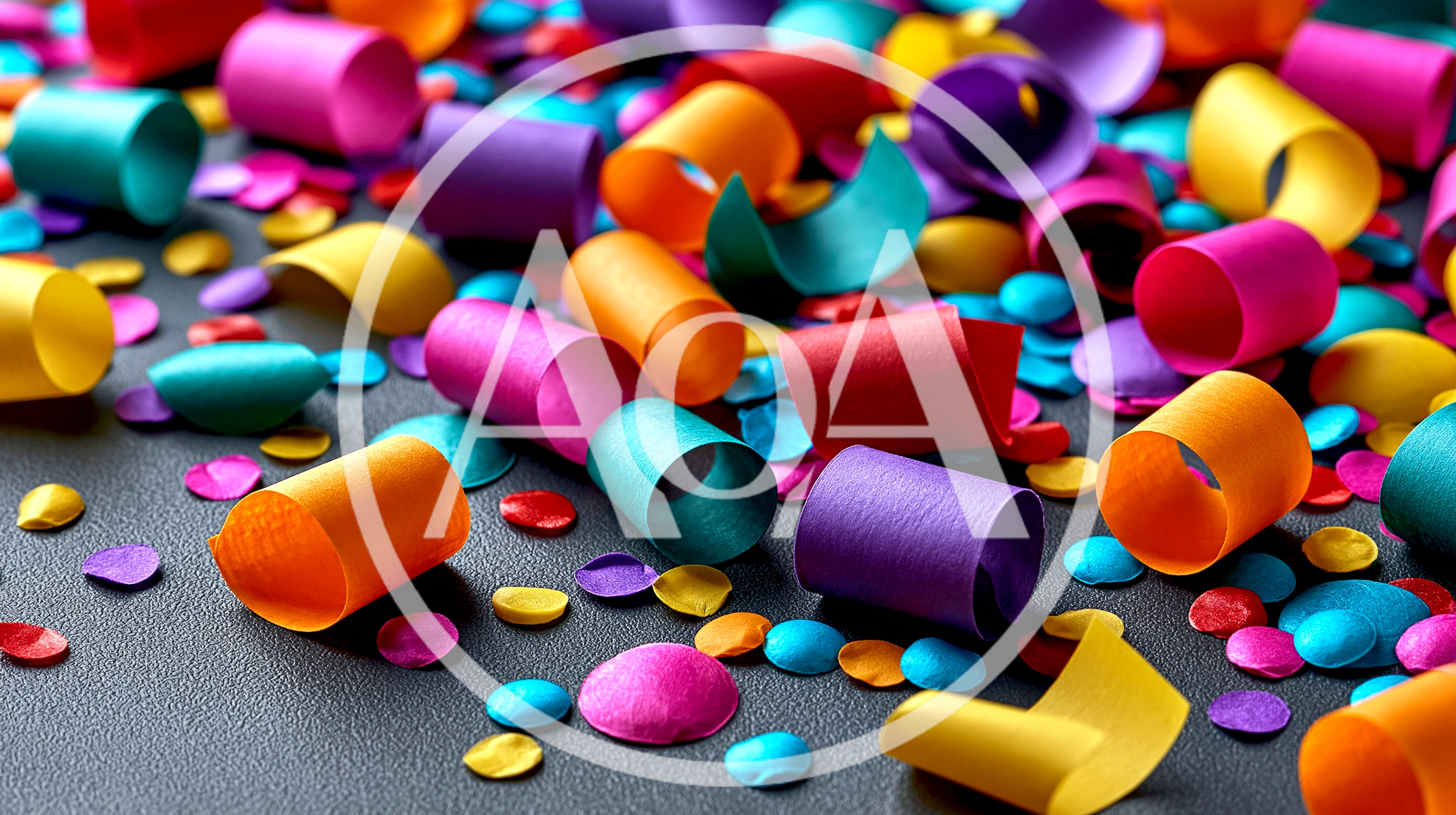 Colorful Paper Confetti And Streamers On Dark Surface