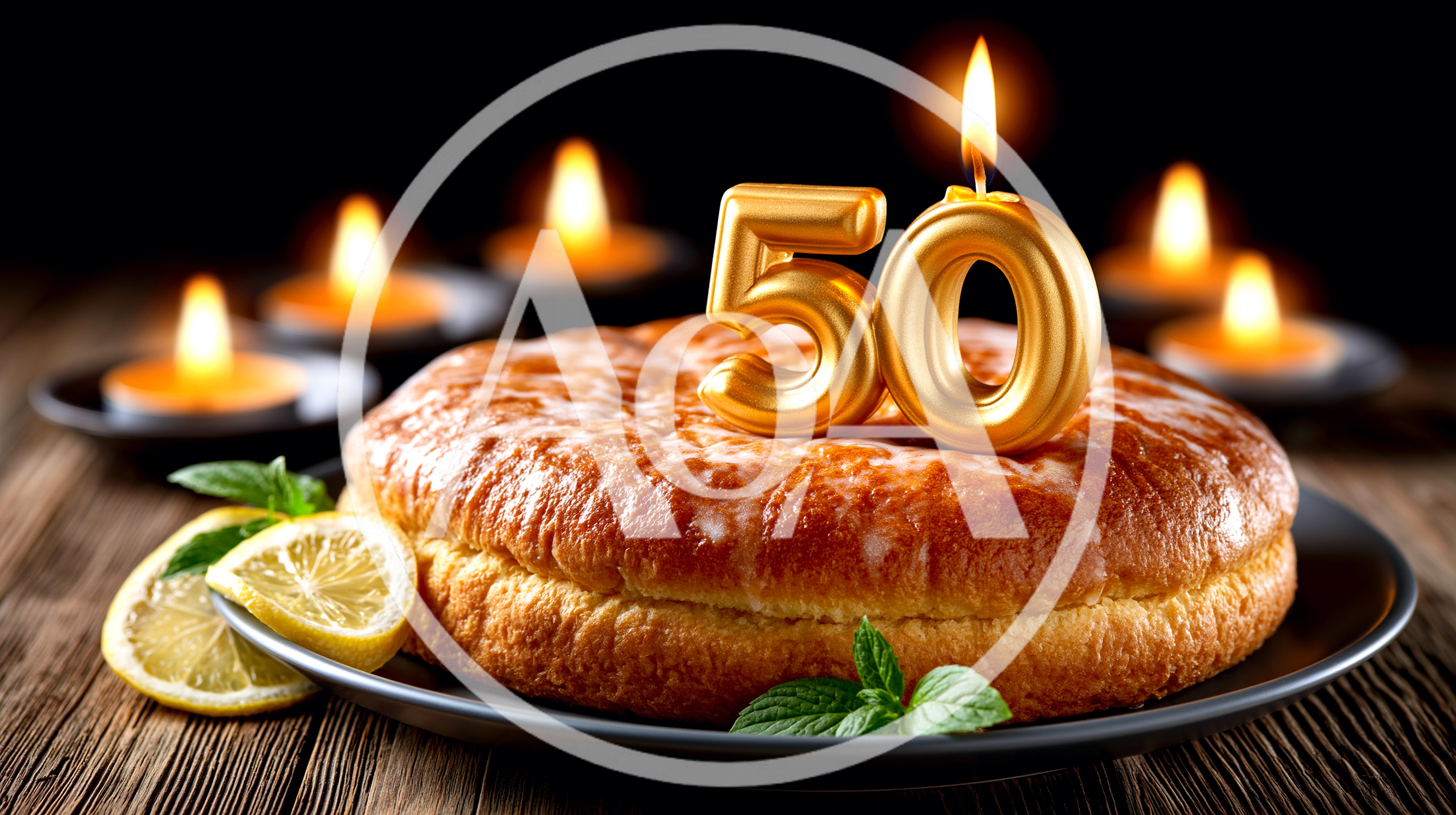 Golden 50th Birthday Cake With Lit Candles
