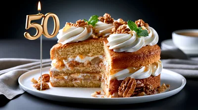 50th Birthday Cake With Walnuts And Cream