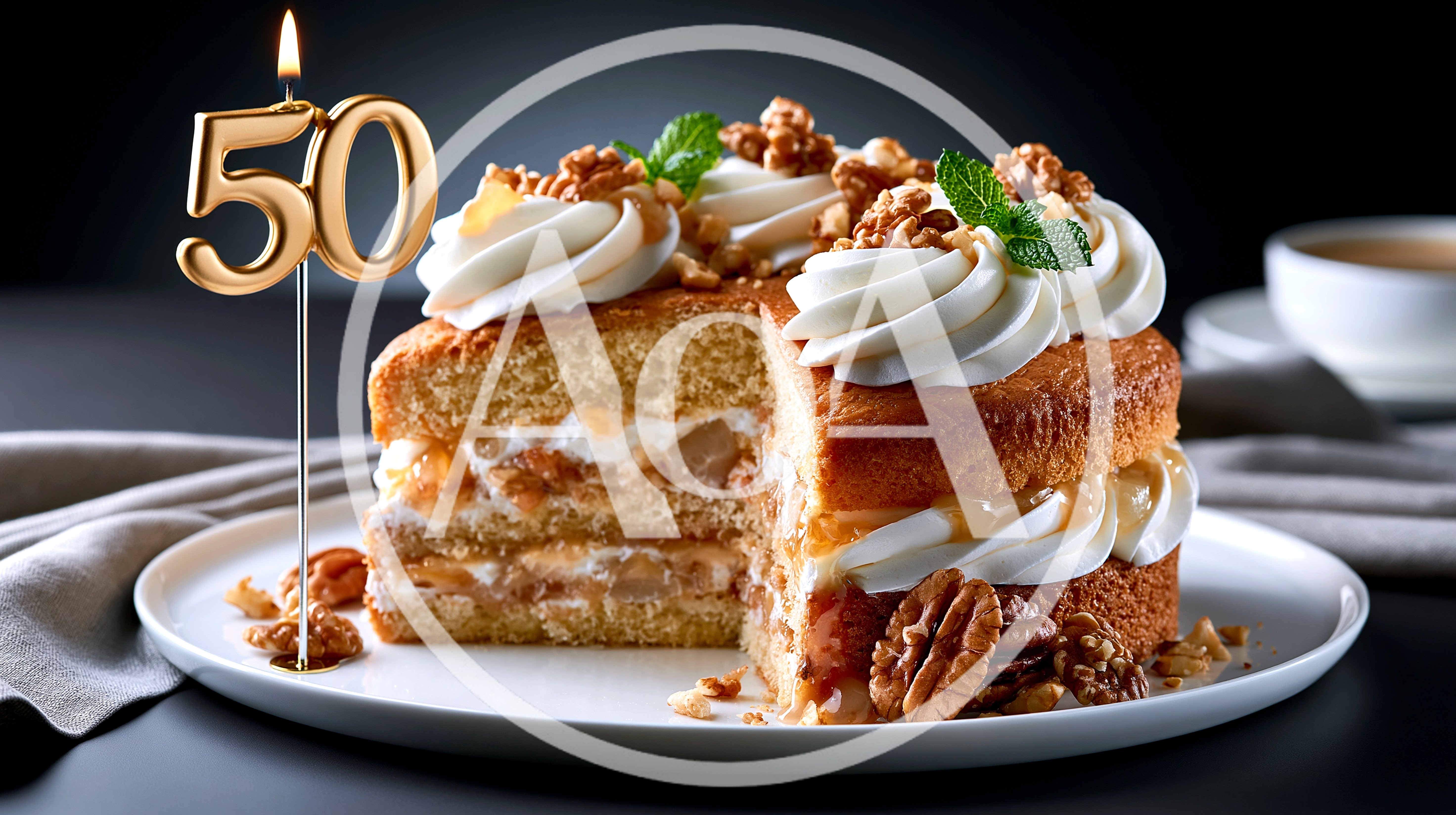 50th Birthday Cake With Walnuts And Cream