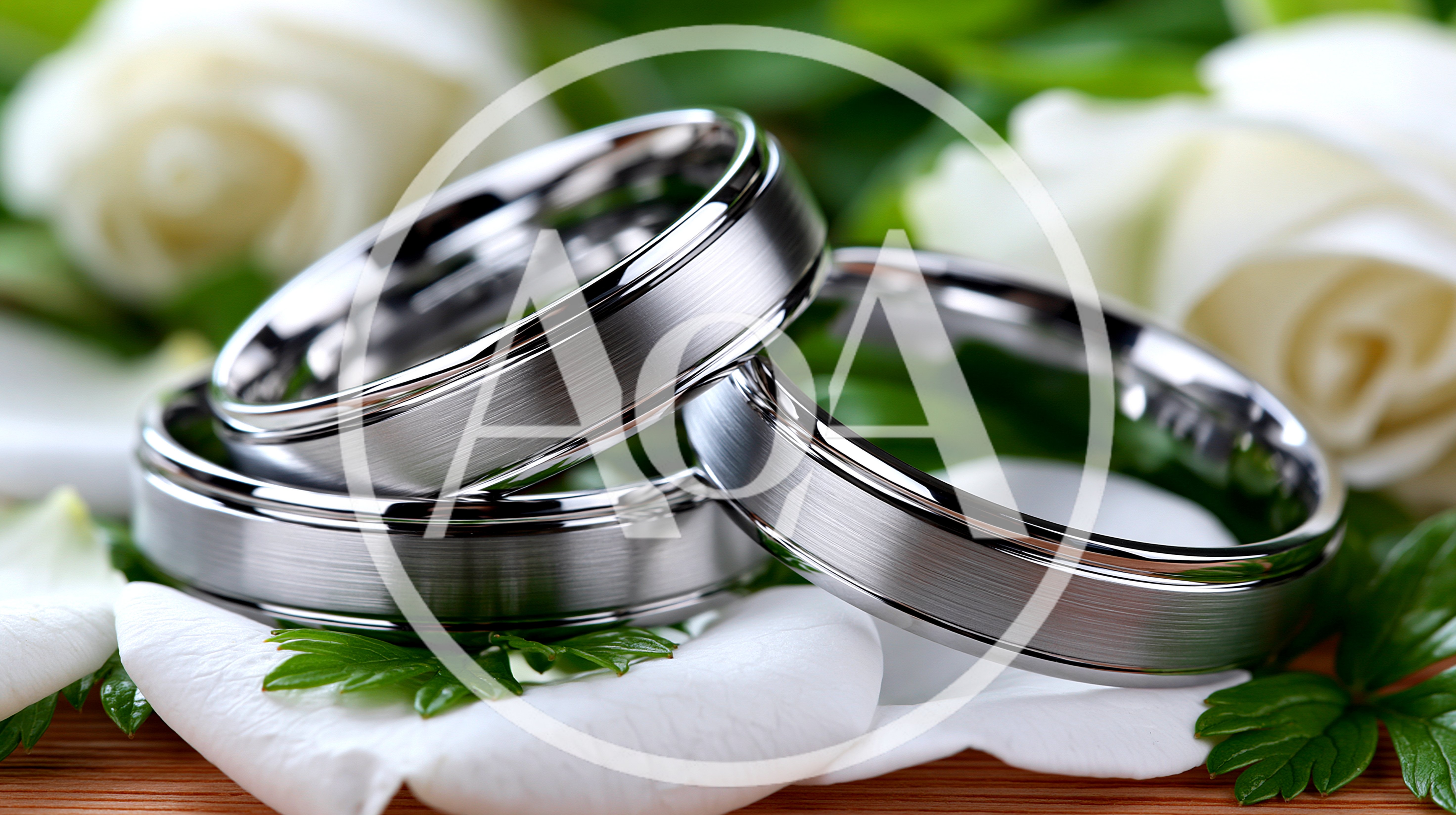 Two Silver Wedding Rings Resting On White Petals