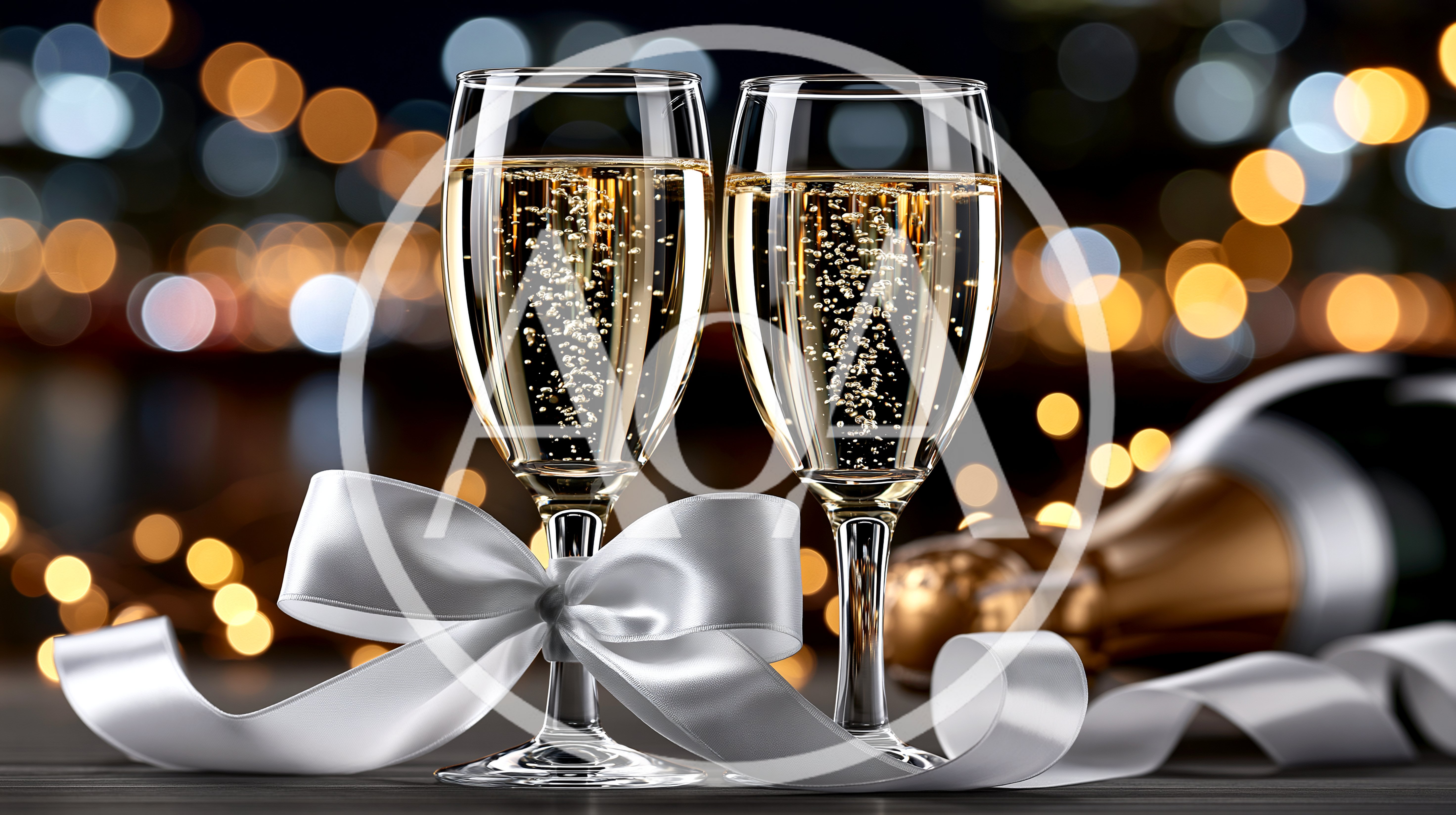 Two Champagne Flutes With White Ribbon