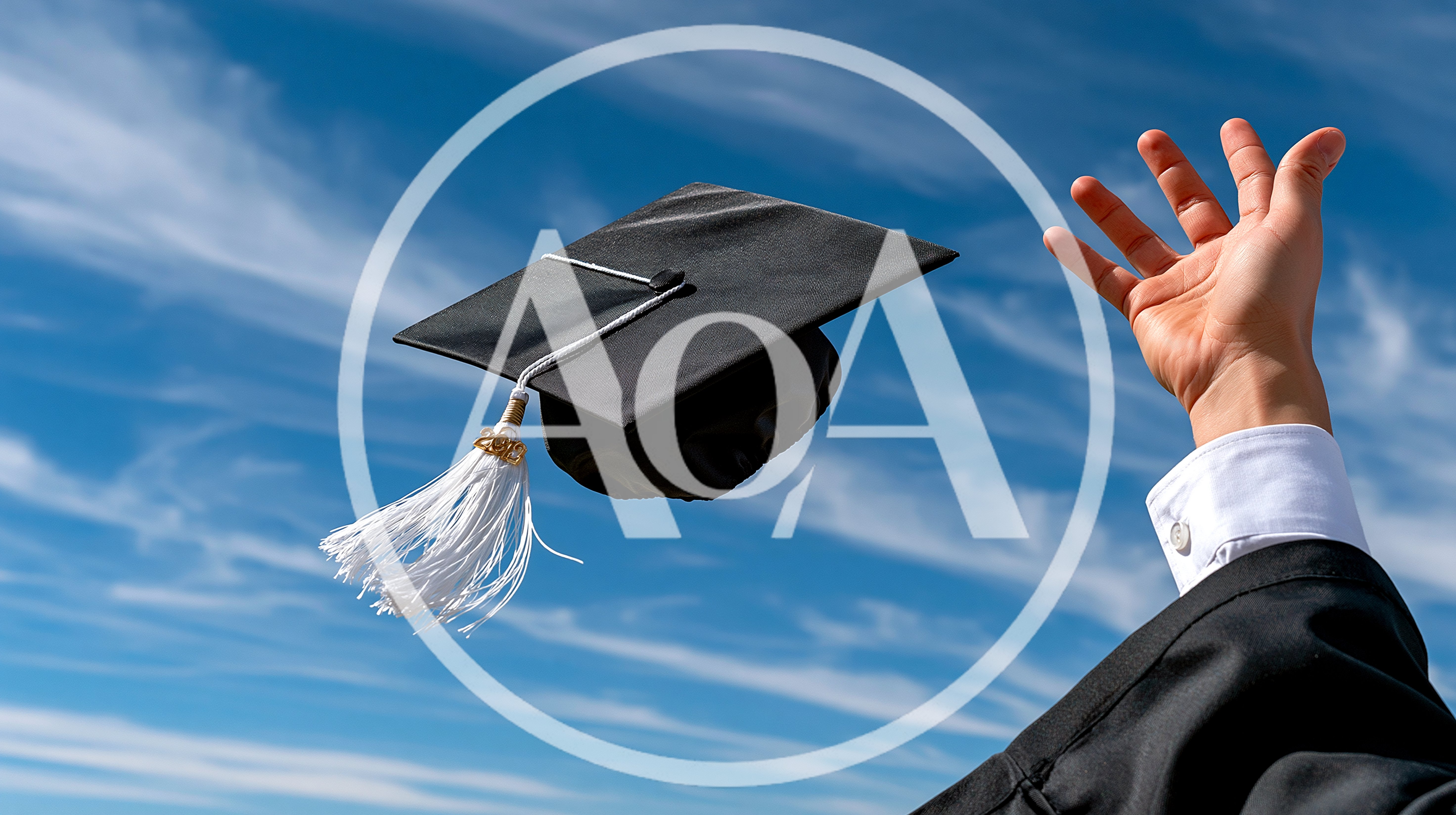 Graduation Cap Tossed Into The Blue Sky