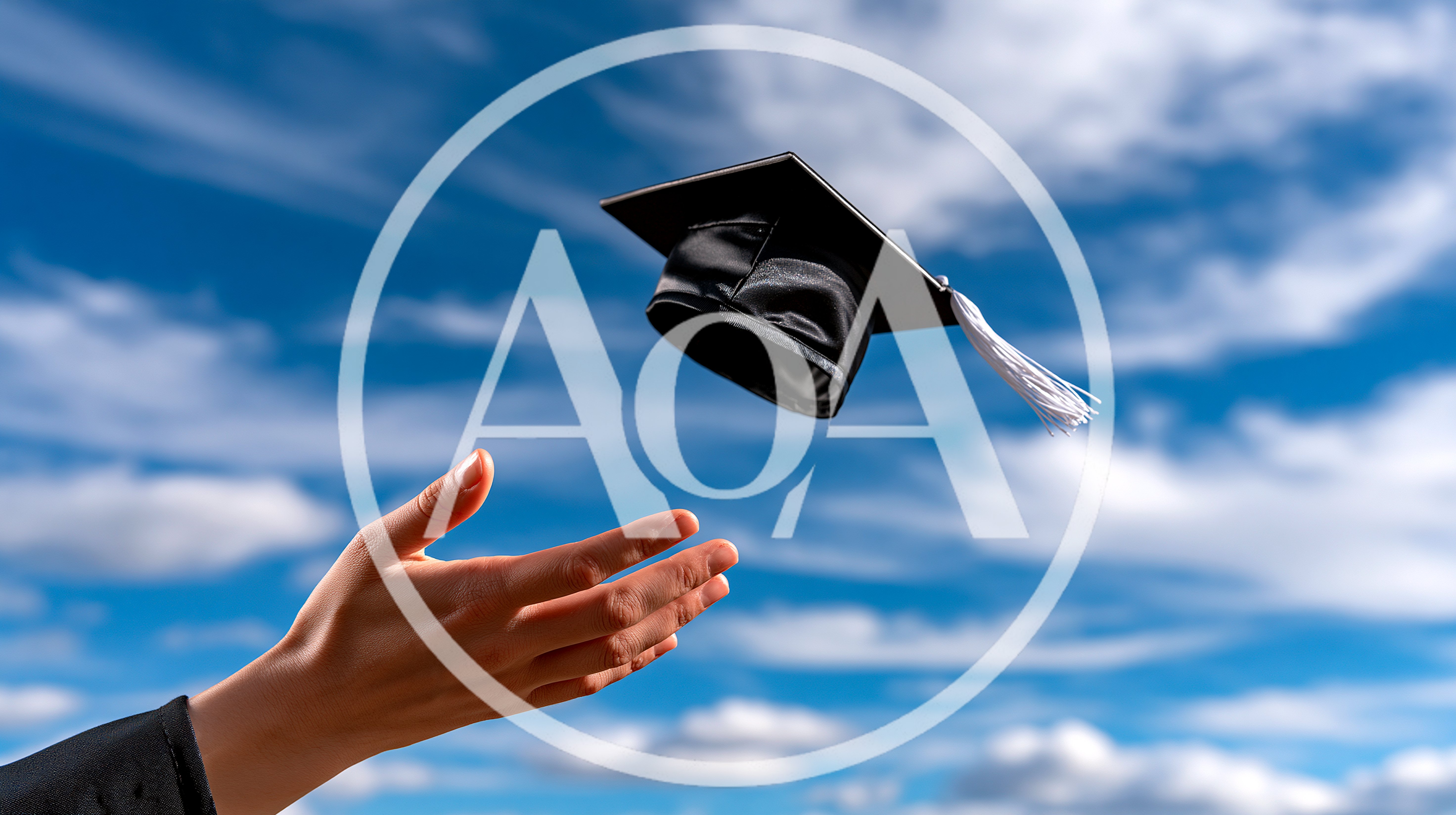 Graduation Cap Tossed Into The Blue Sky
