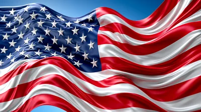 Waving American Flag With Glossy Fabric Texture