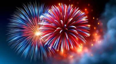 Vibrant Red And Blue Fireworks Display
