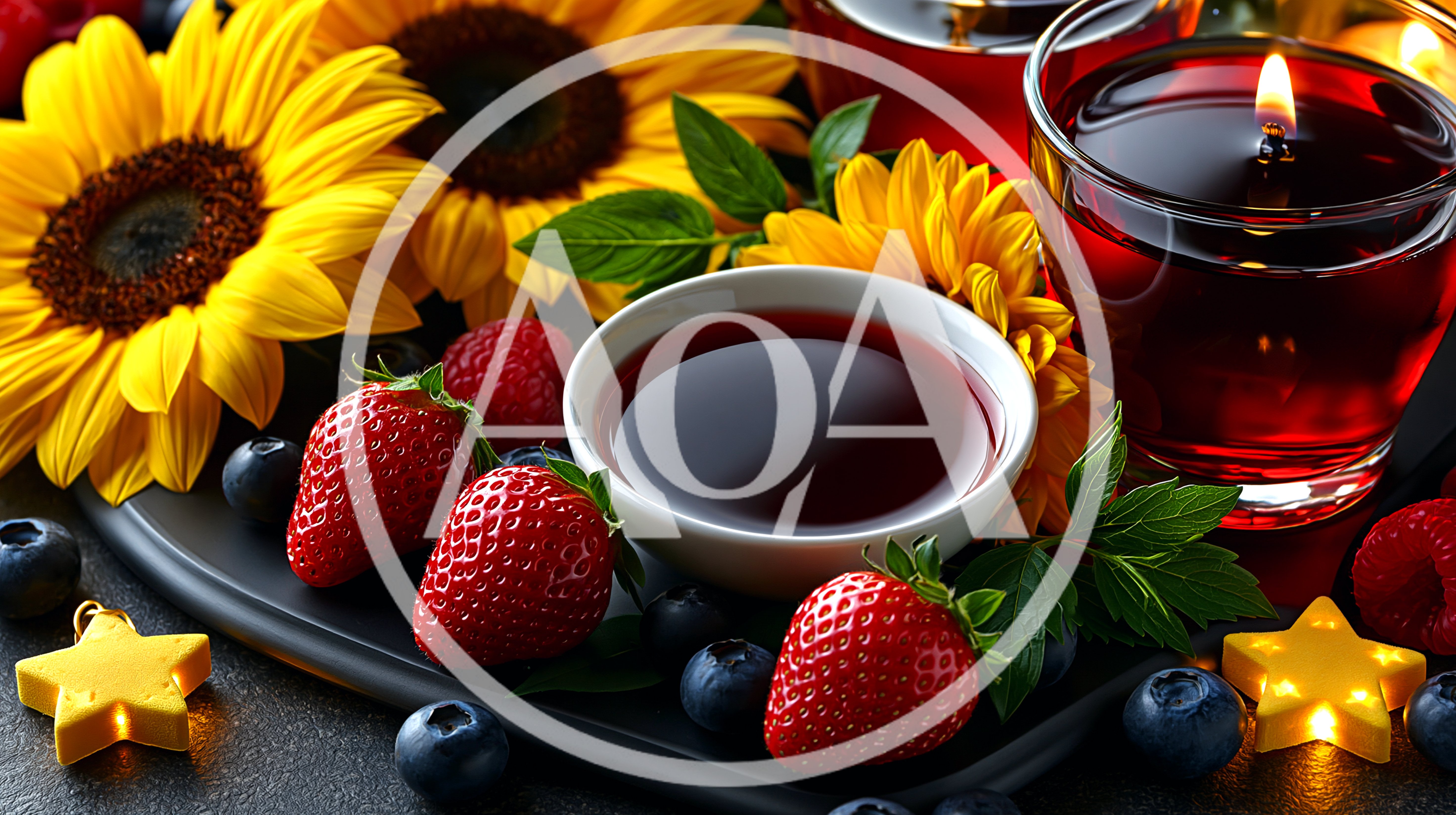 Romantic Still Life With Sunflowers And Berries