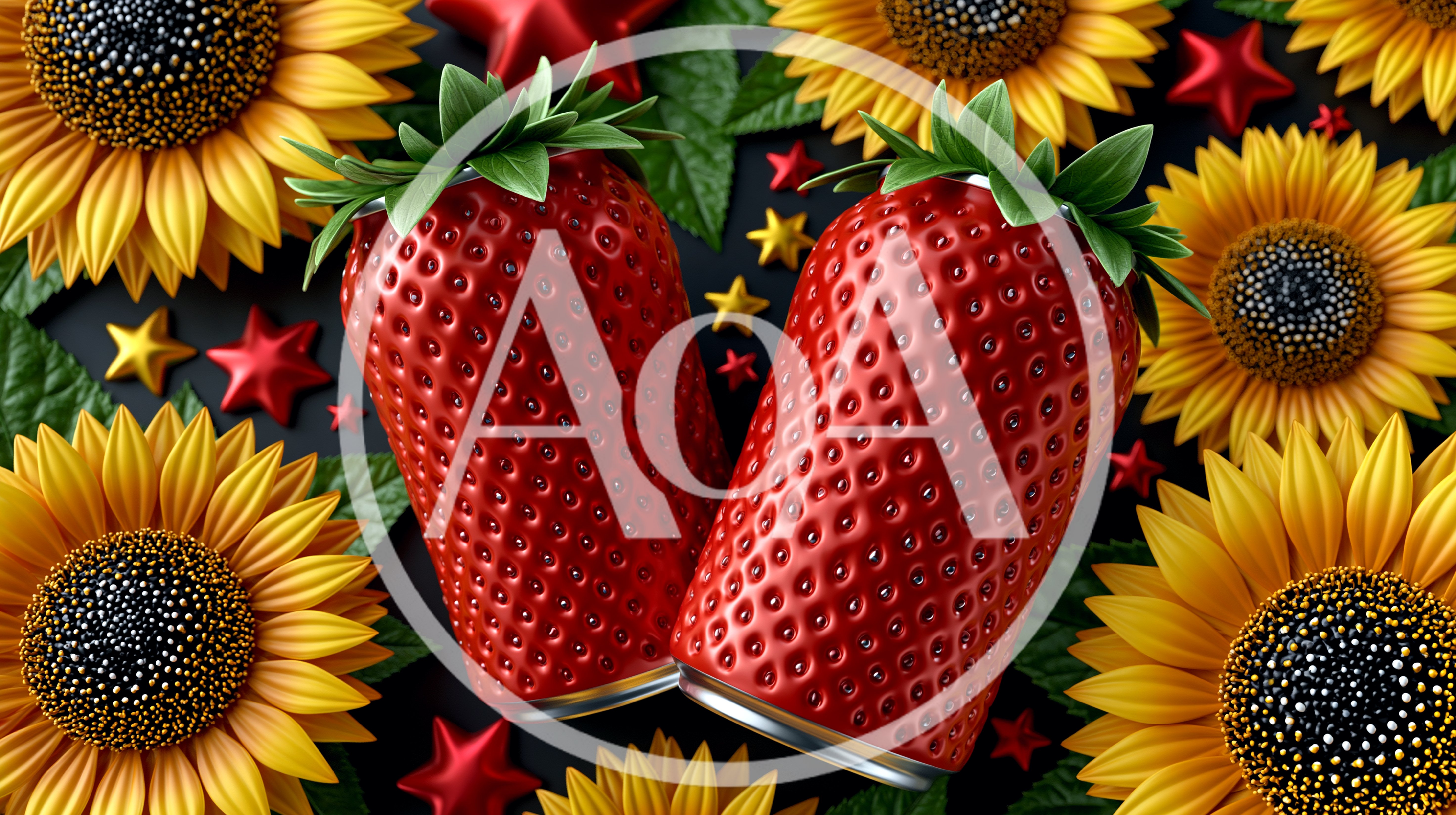 Two Strawberry Shaped Soda Cans With Sunflowers