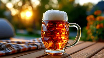 Glass Mug Of Beer On A Wooden Table