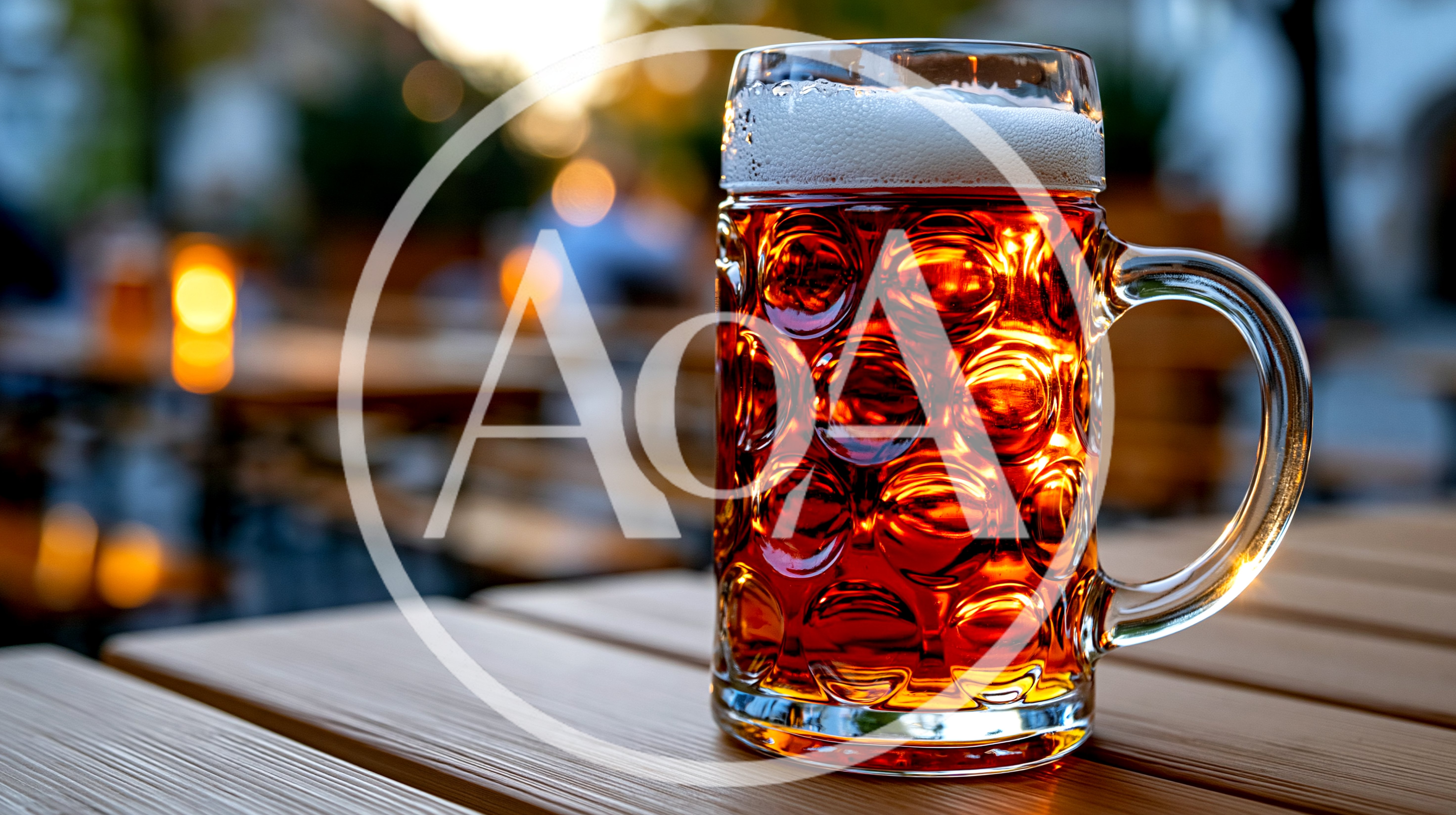 Full Dimpled Glass Mug Of Amber Beer On Table