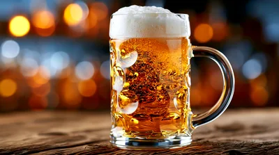 Glass Mug Of Golden Beer On Wooden Table