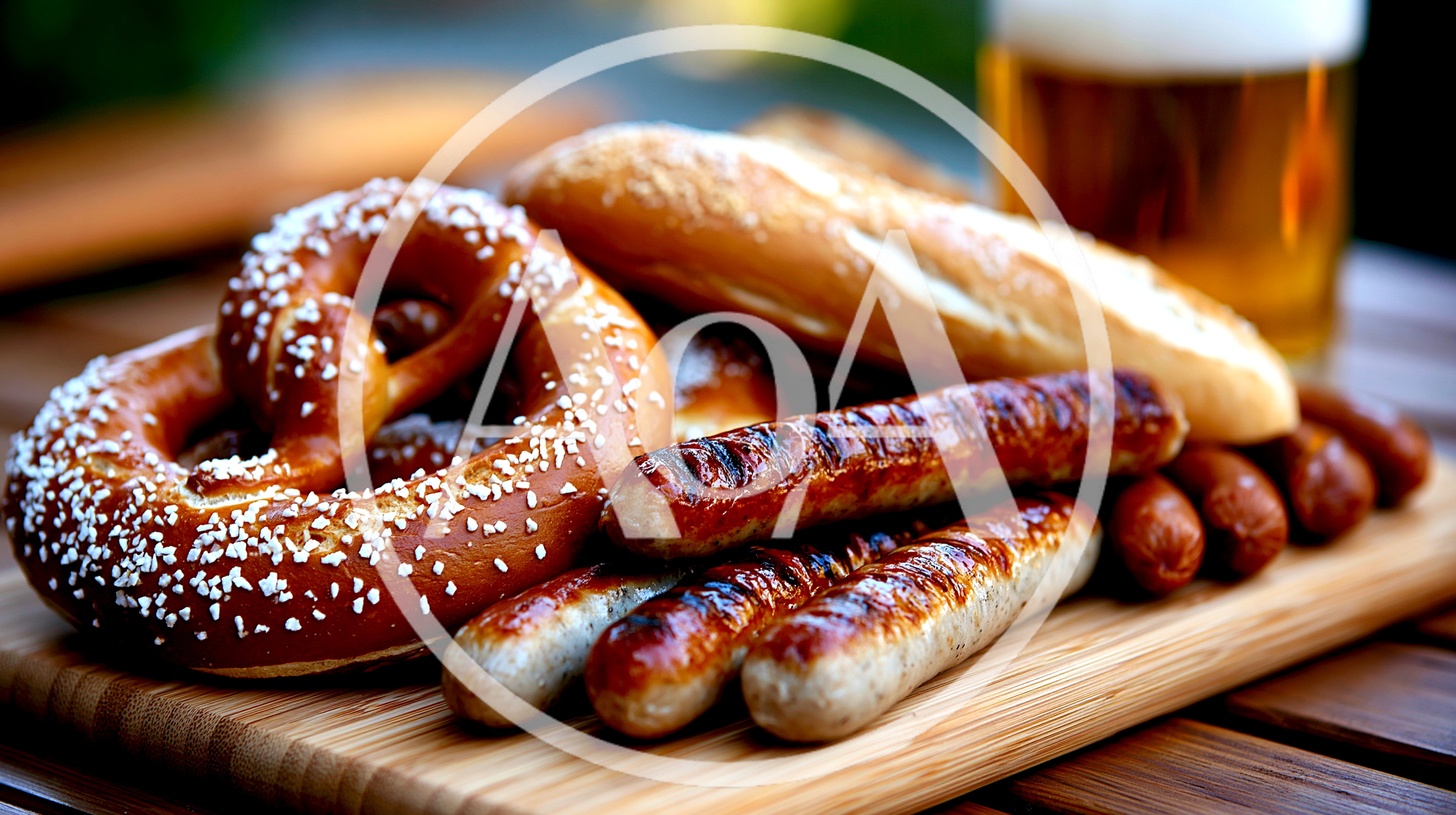 German Sausage Platter With Pretzel And Beer