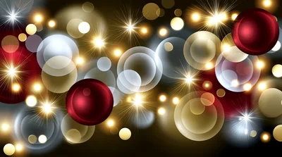 Abstract Christmas Background With Red Ornaments And Bokeh