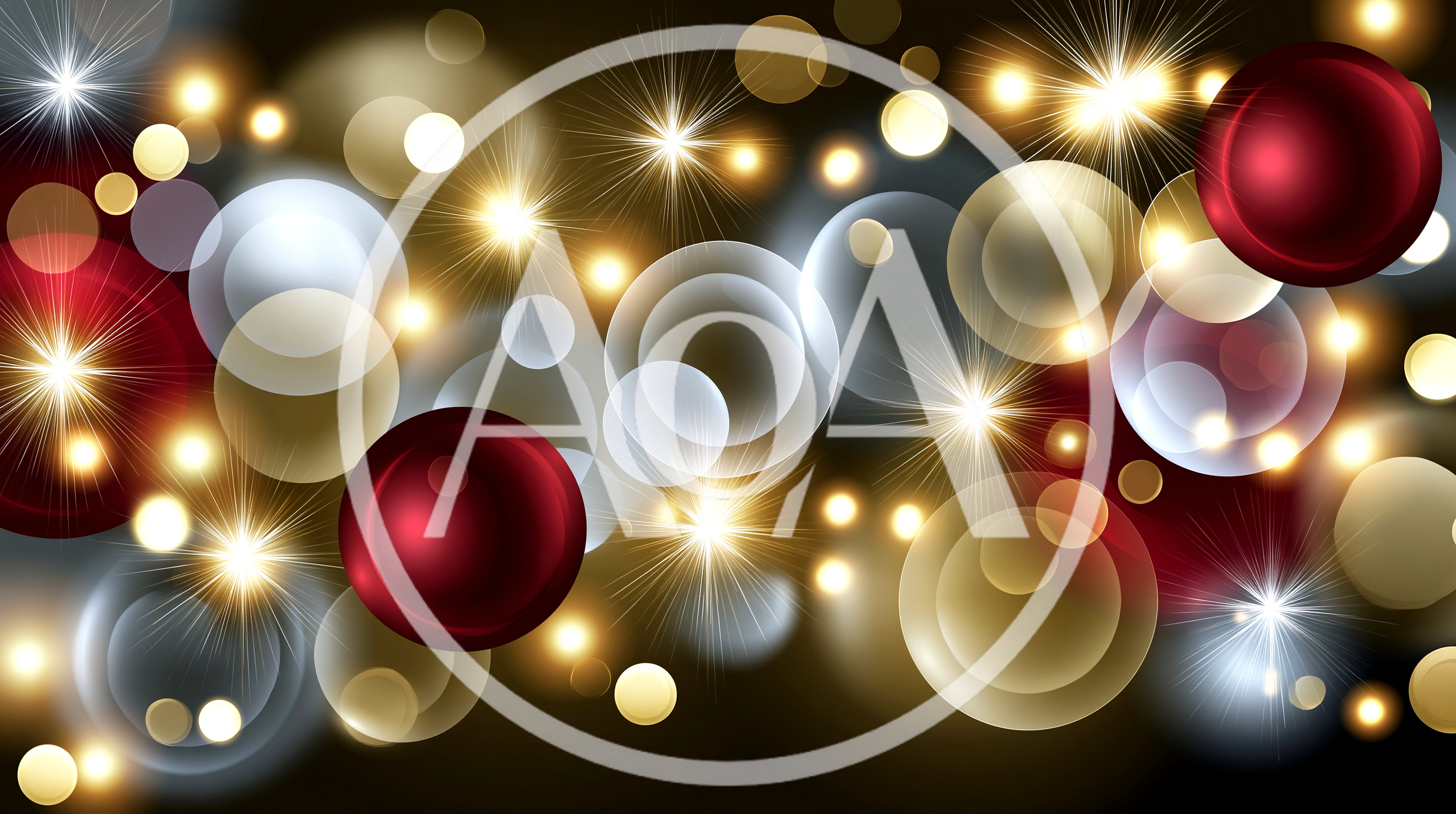 Abstract Christmas Background With Red Ornaments And Bokeh