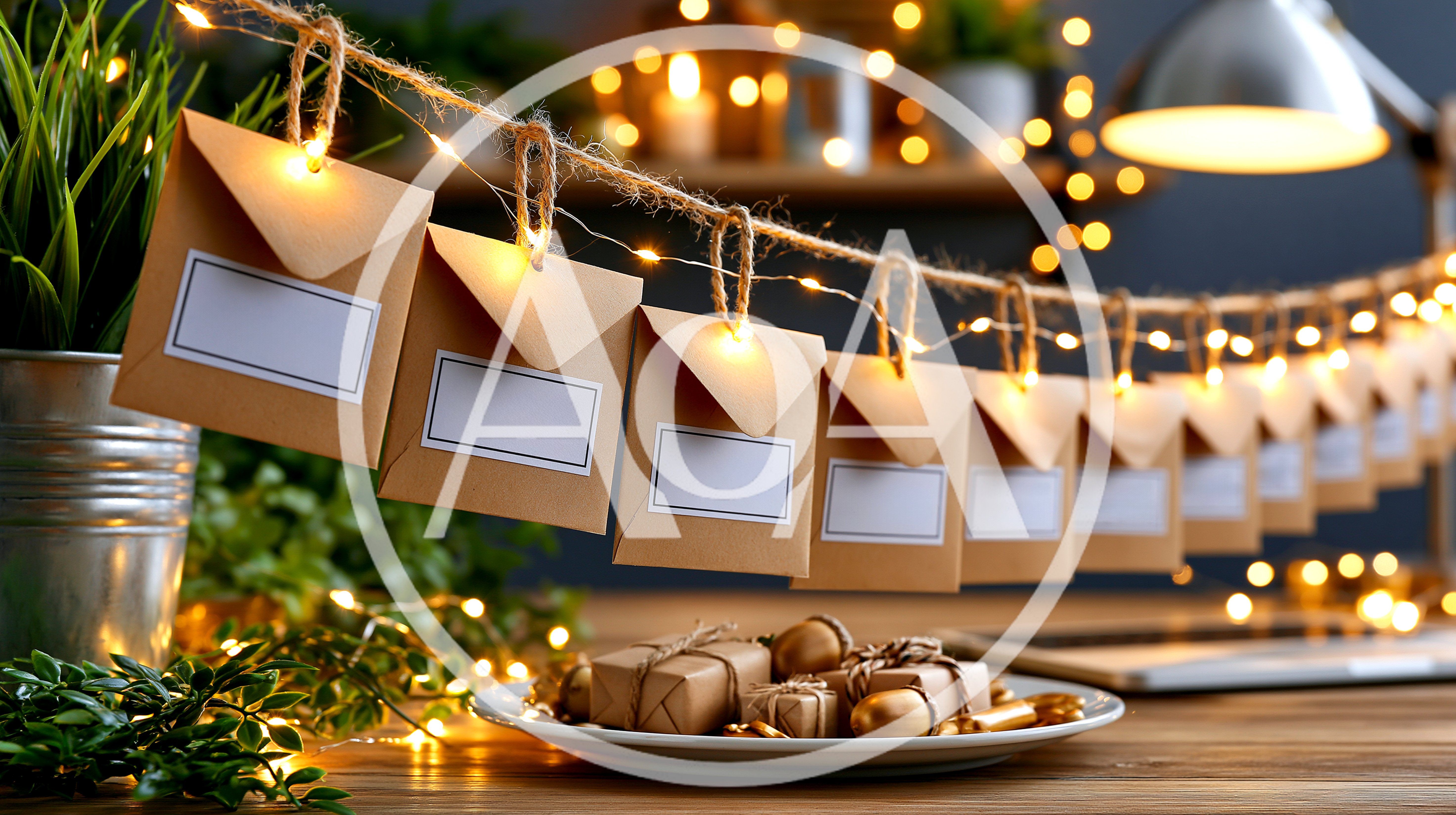 Advent Calendar Envelopes Hanging With Fairy Lights