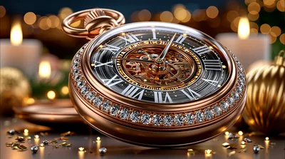Elegant Rose Gold Pocket Watch With Diamond Bezel