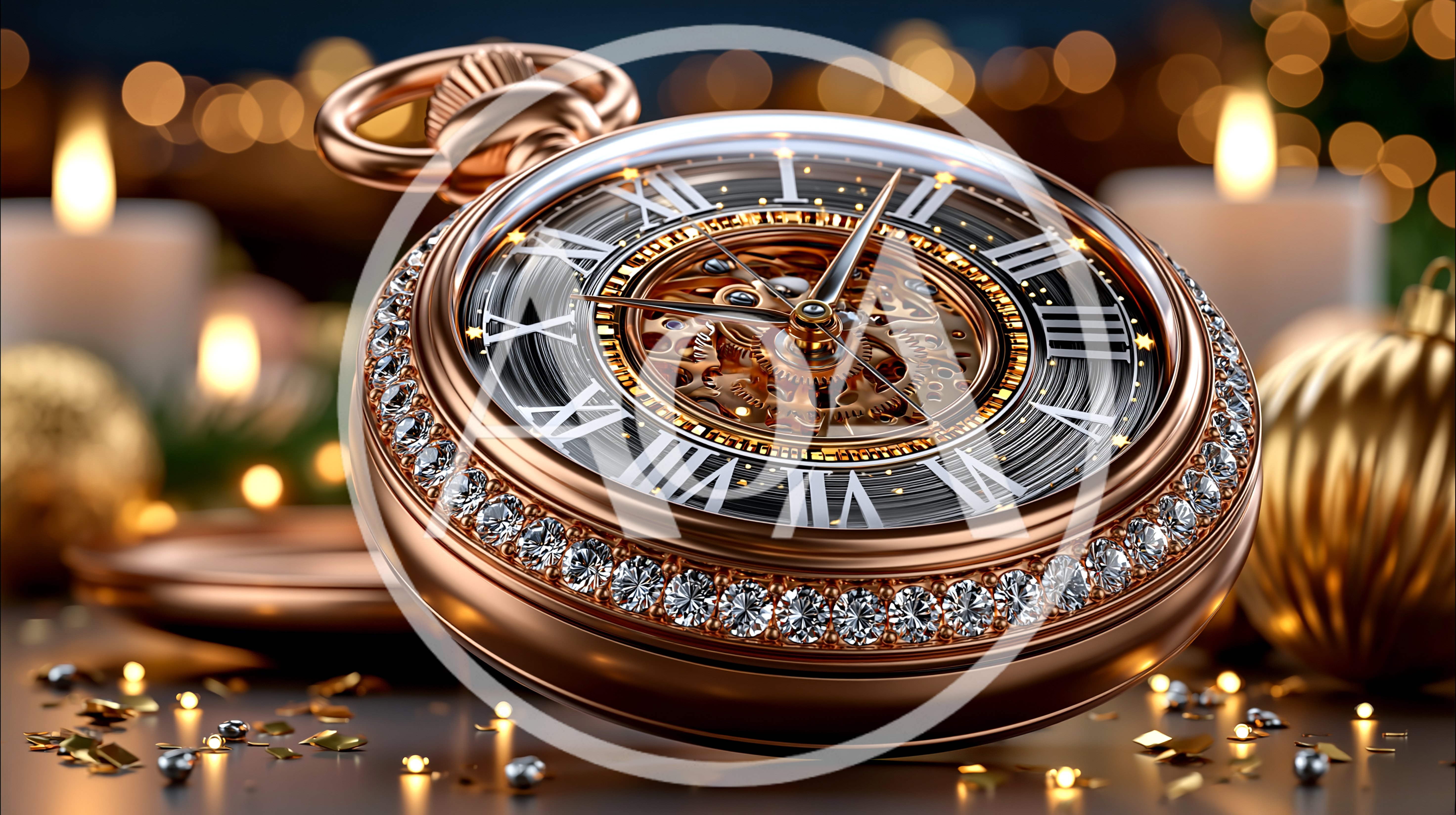Elegant Rose Gold Pocket Watch With Diamond Bezel