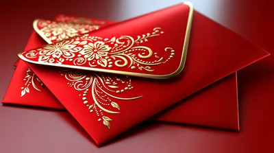 Red Envelopes With Gold Floral Patterns