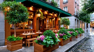 Outdoor Seating Area At A Charming European Restaurant