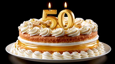 Golden 50th Birthday Cake With Candles