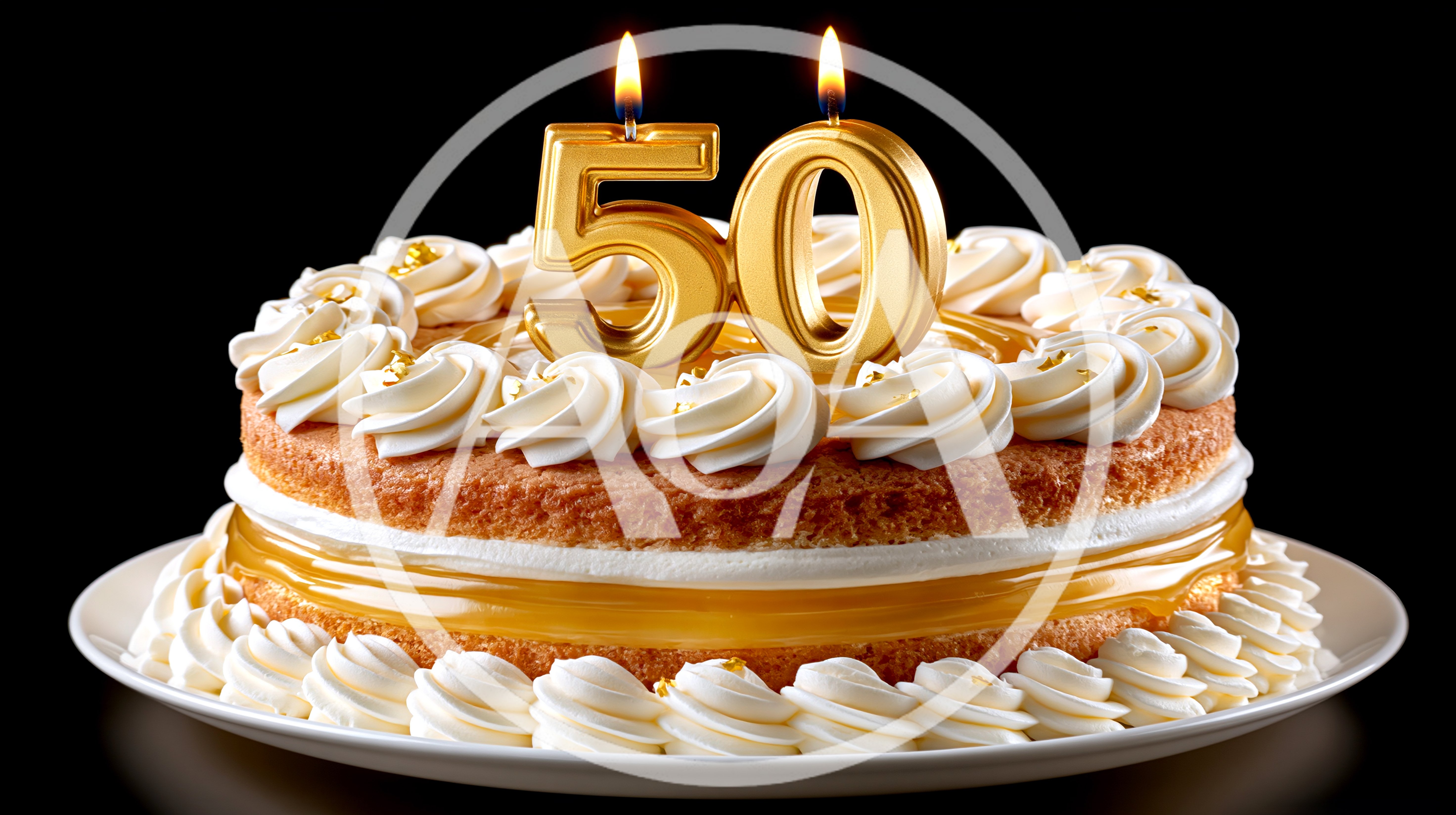 Golden 50th Birthday Cake With Candles