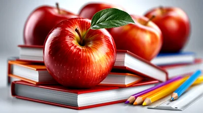 Red Apples Resting On A Stack Of School Books