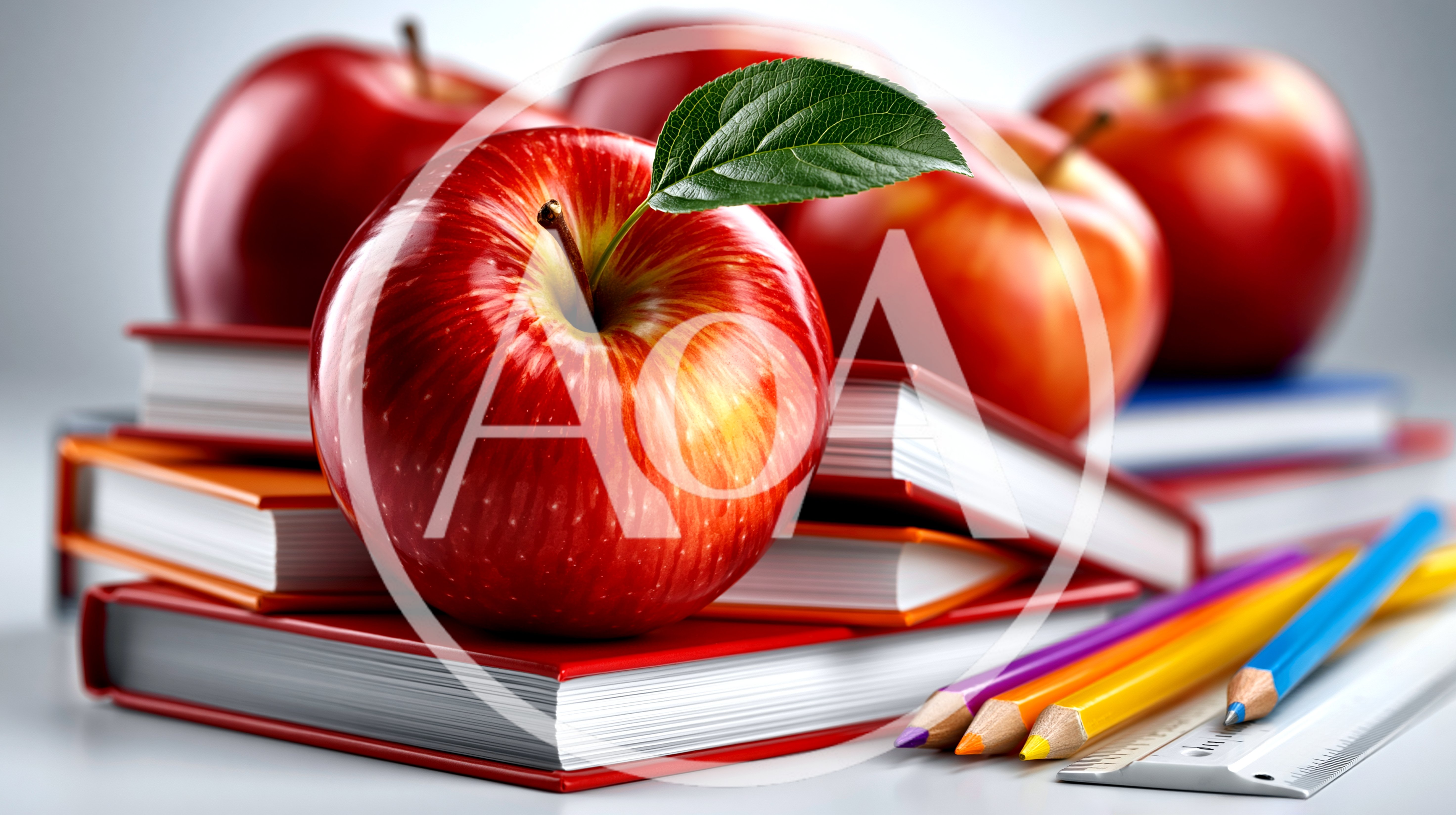Red Apples Resting On A Stack Of School Books