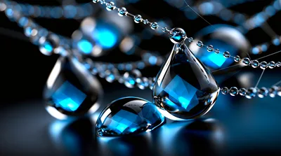 Abstract Blue Crystal Teardrops With Intricate Beaded Chains