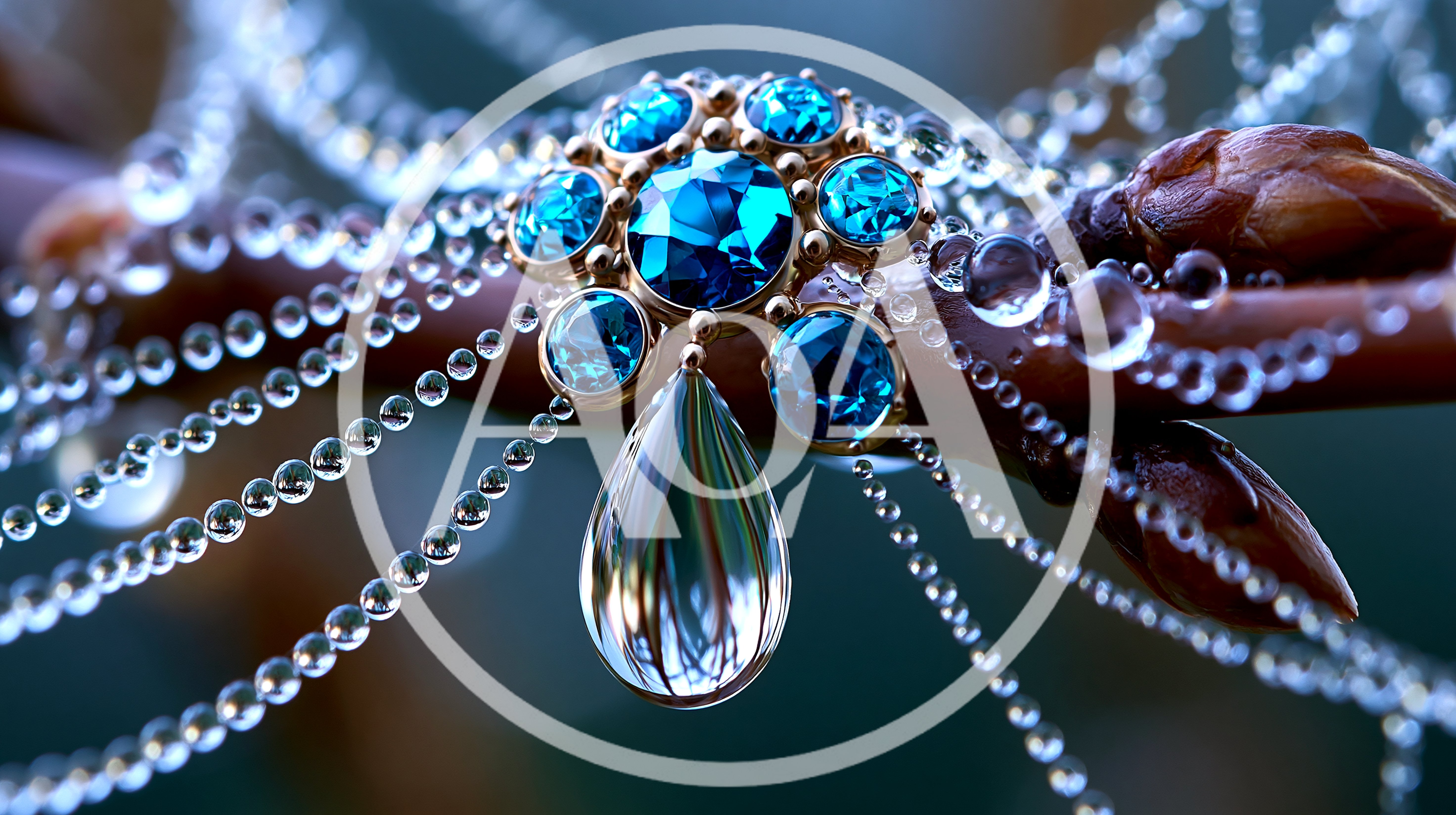 Jeweled Pendant Hanging From A Dewy Spider Web