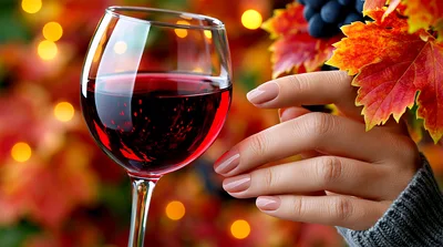 Woman Holding A Glass Of Red Wine In Autumn