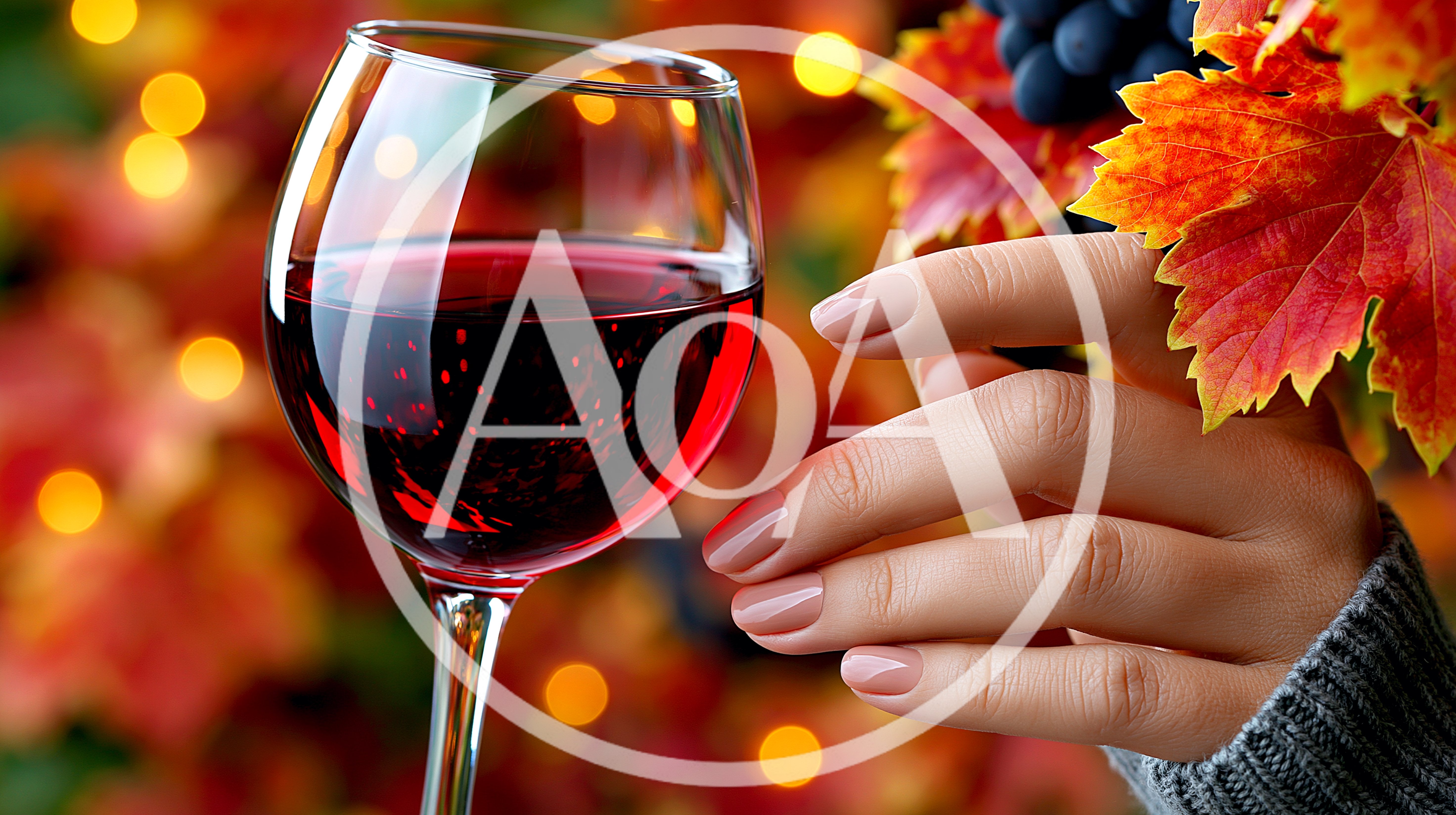 Woman Holding A Glass Of Red Wine In Autumn