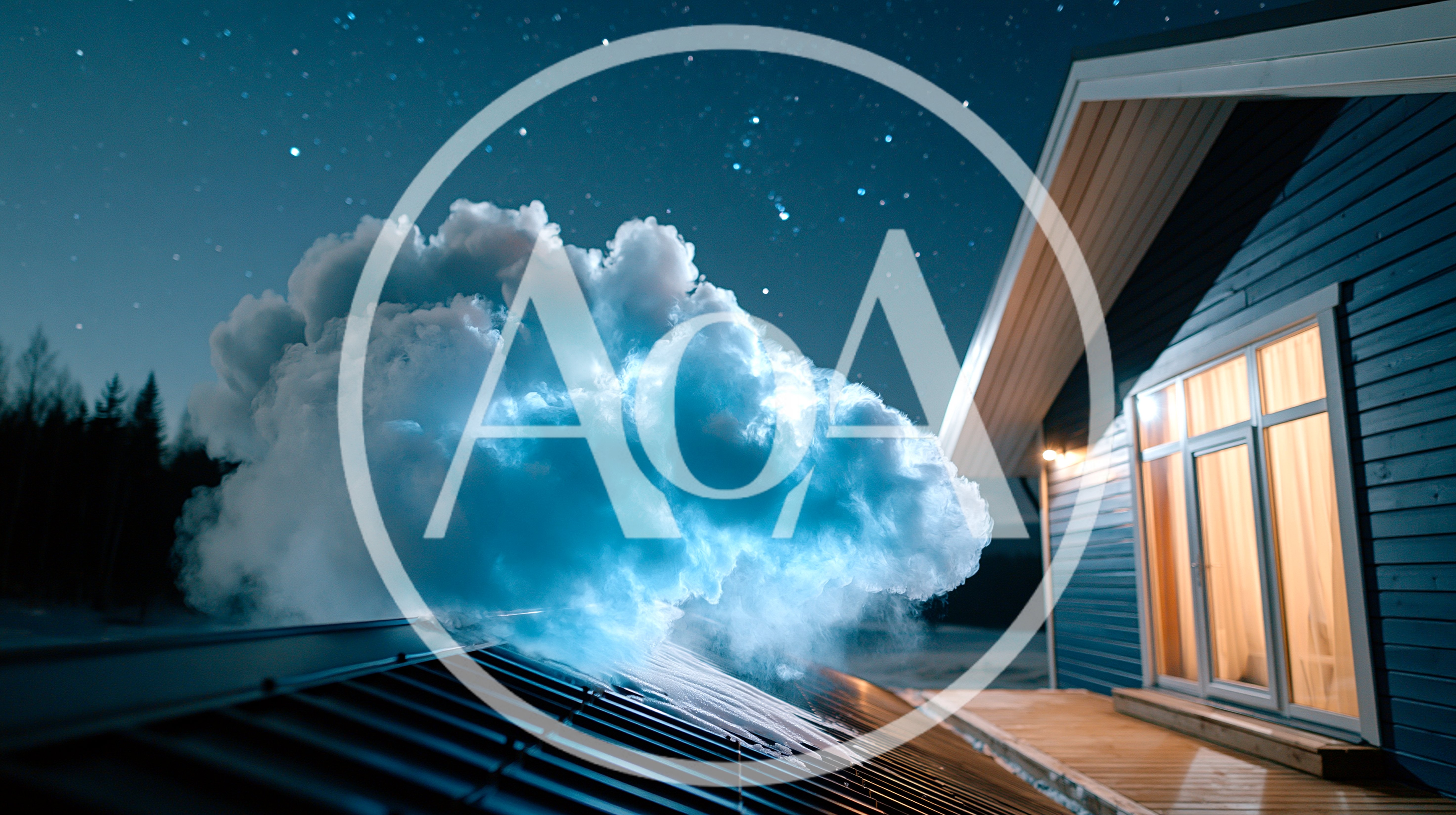 Thick Steam Rising From A Snowy Cabin Roof