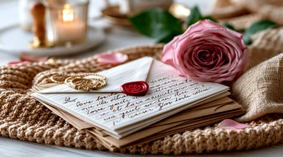 Handwritten Love Letter With Pink Rose And Wax Seal
