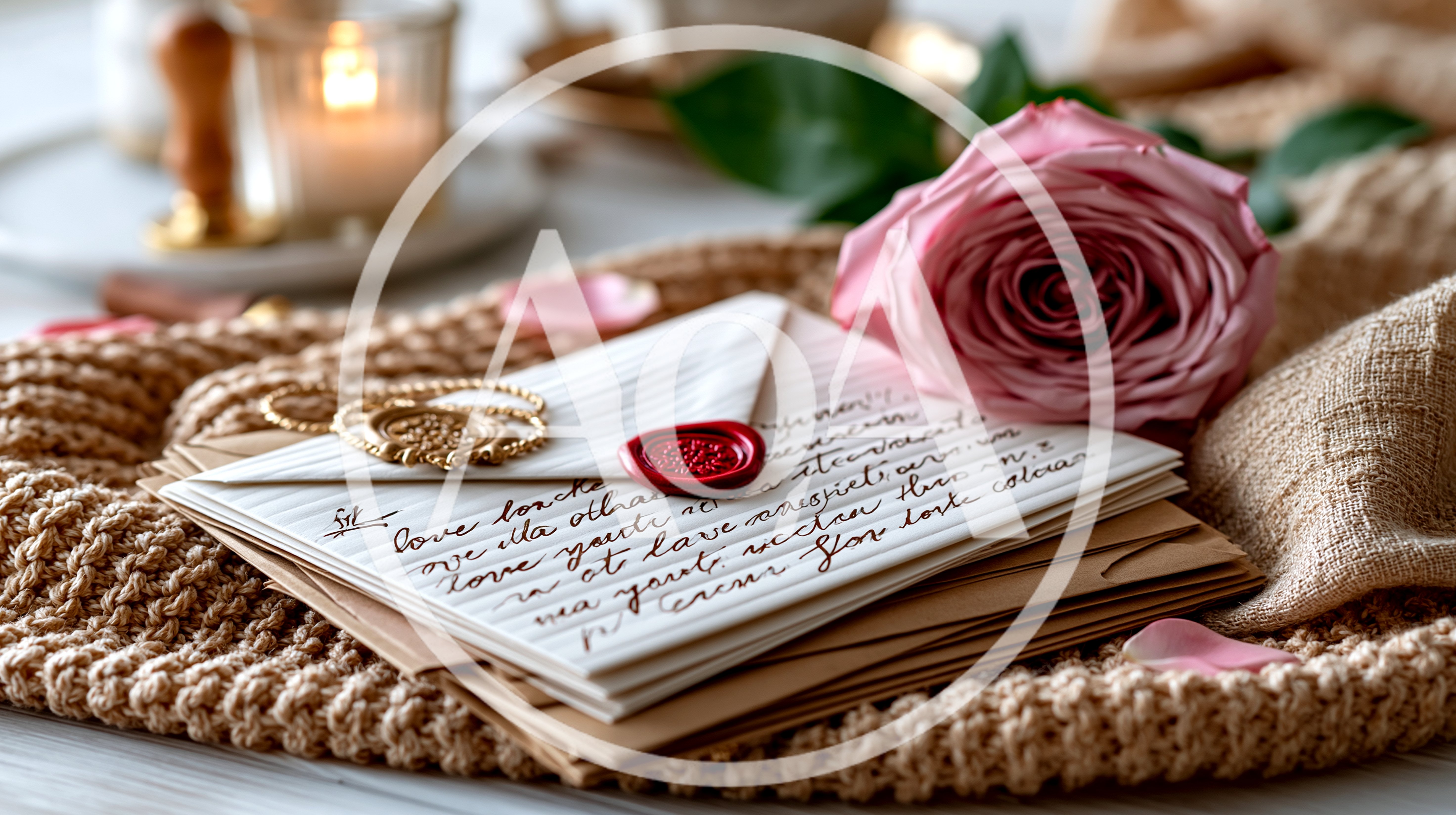 Handwritten Love Letter With Pink Rose And Wax Seal