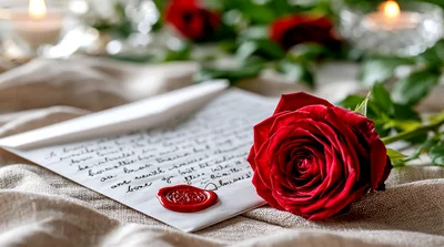 Red Rose Beside A Sealed Handwritten Love Letter