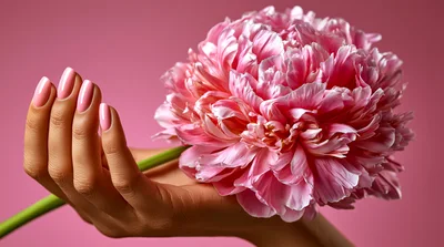 Hand Holding A Pink Peony Flower