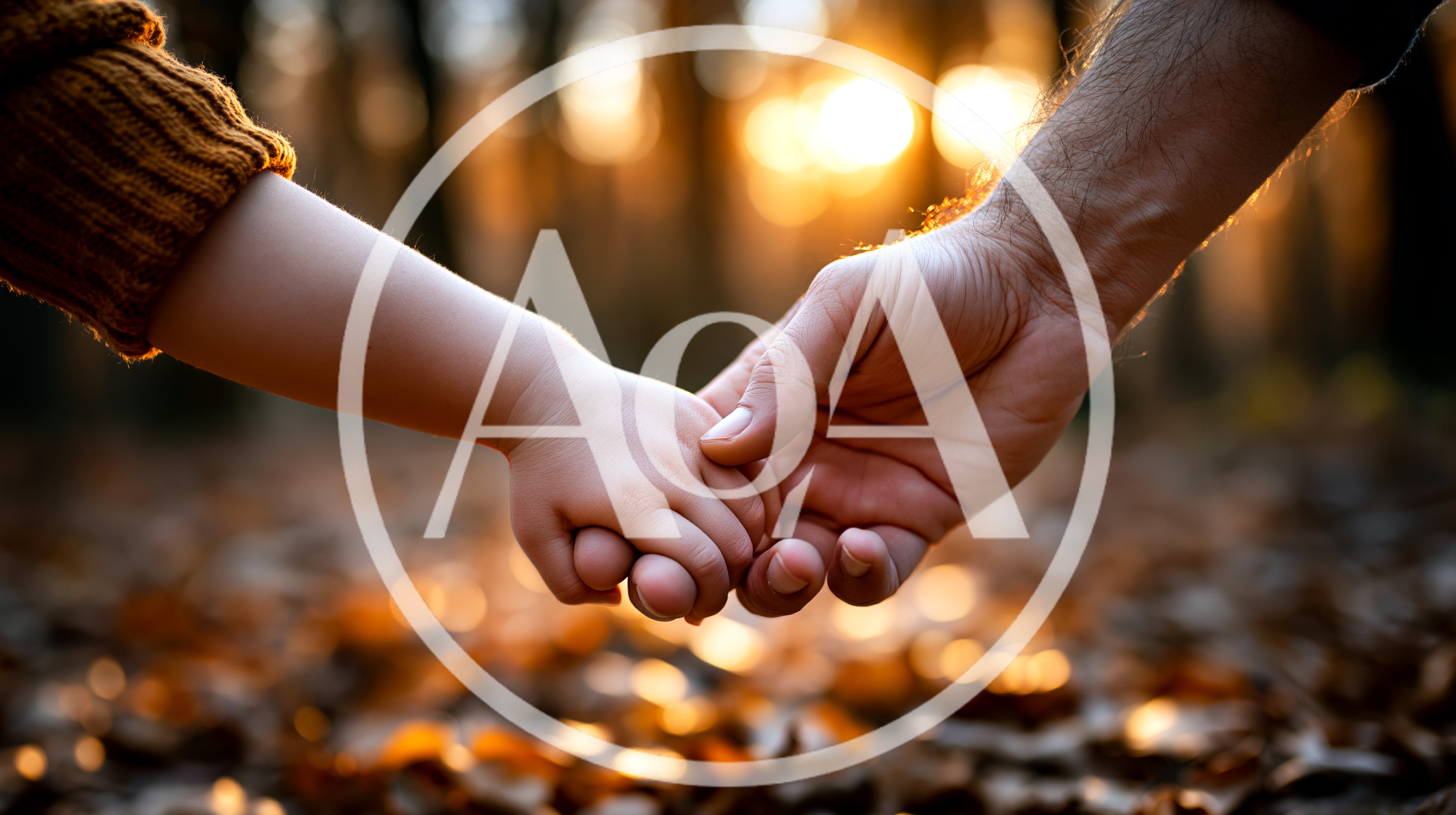 Adult Holding Hands With A Child In Autumn Forest