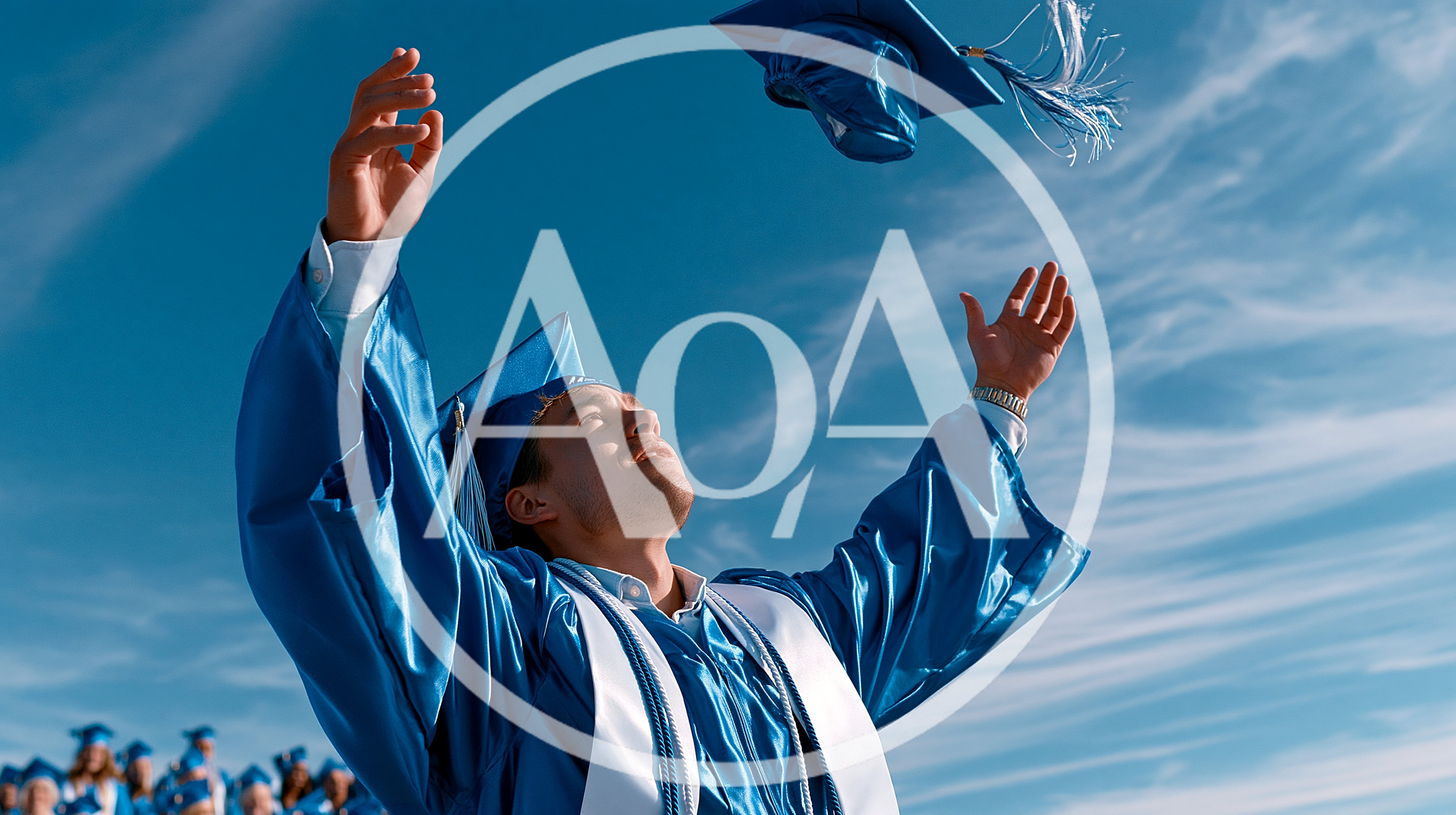Graduating Student Celebrating By Throwing Cap Into Sky